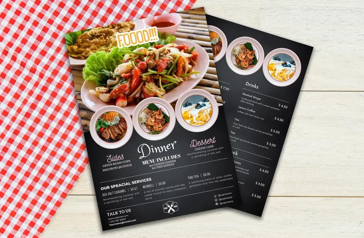 Restaurant menu on a table.