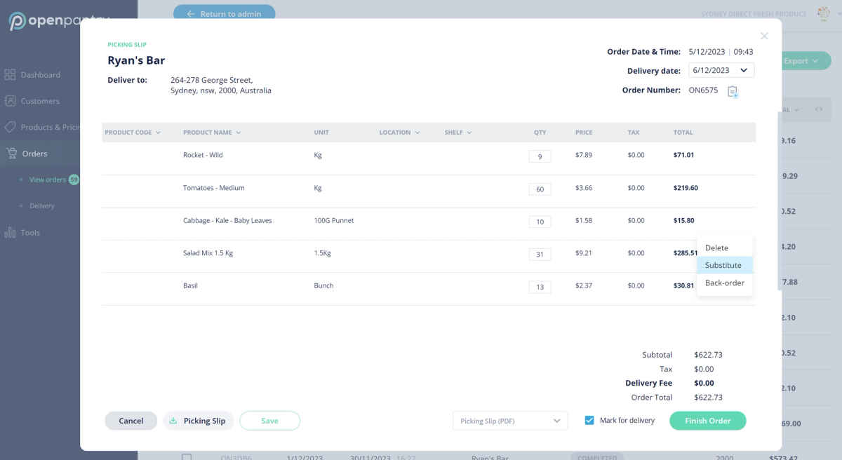 Open Pantry's invoice screenshot featuring detailed billing information.