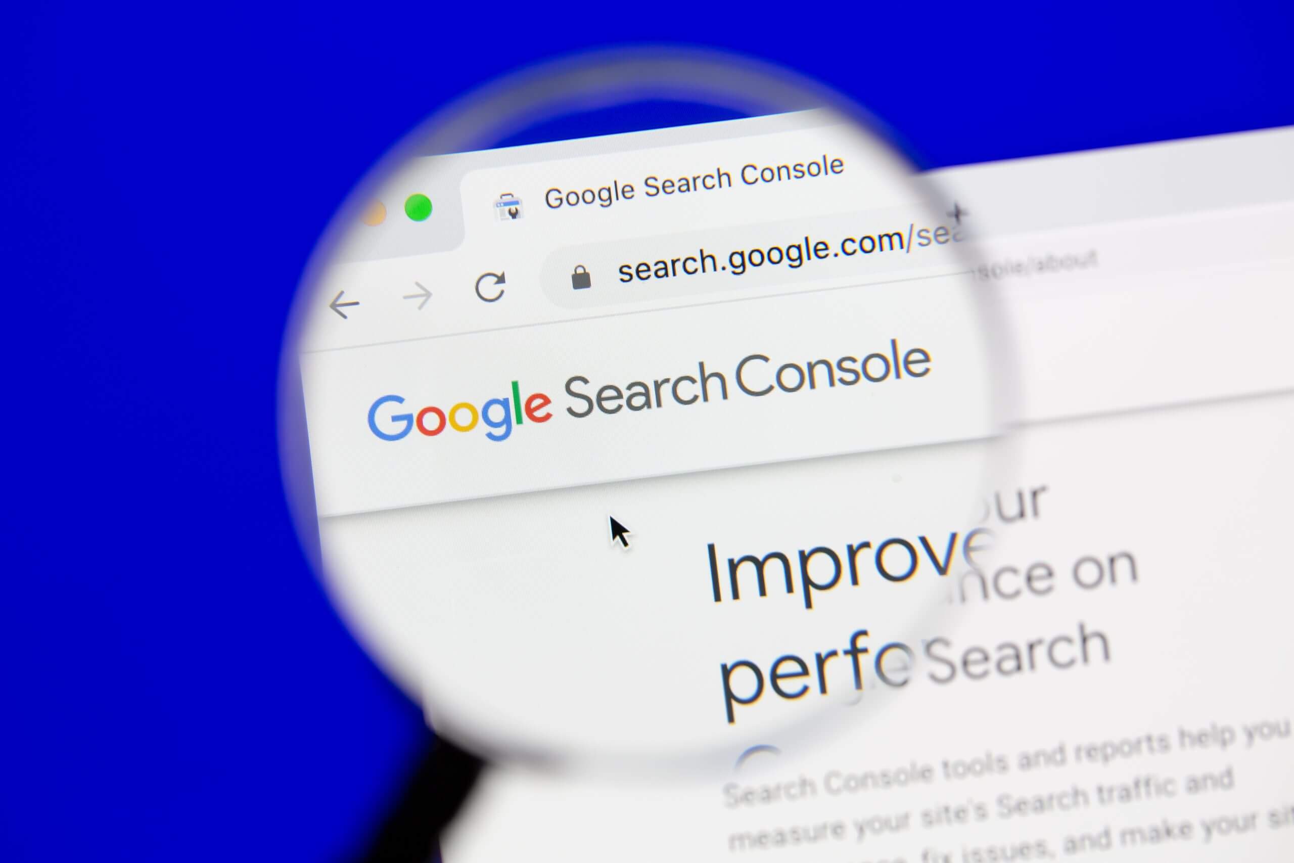 Magnified image of Google Search Console showing details through a zoomed-in view.