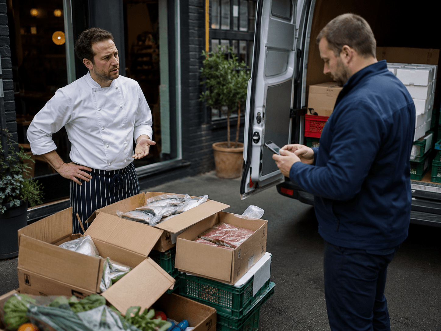 Incorrect food delivery outside a restaurant.