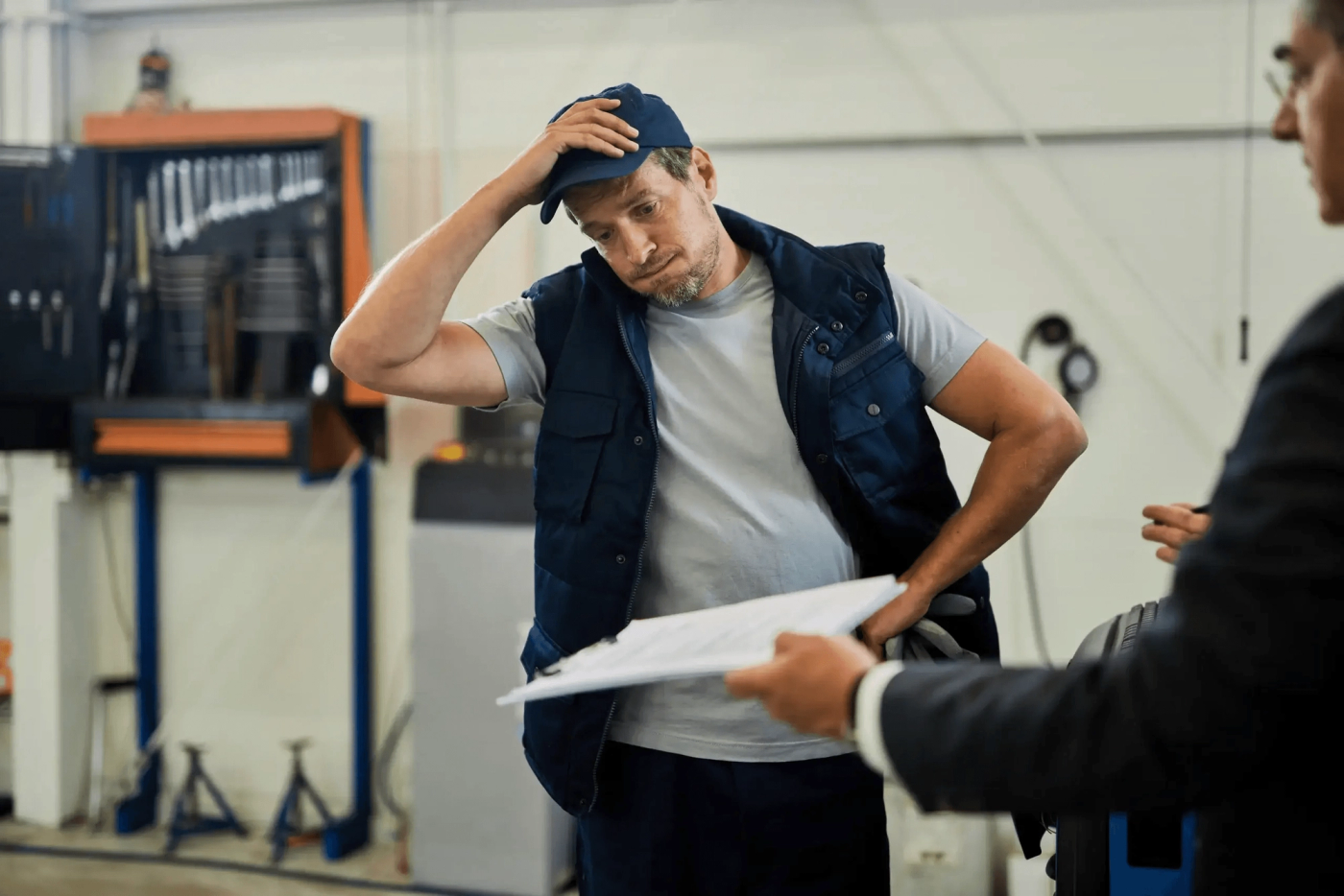 A problematic supplier holding his head.