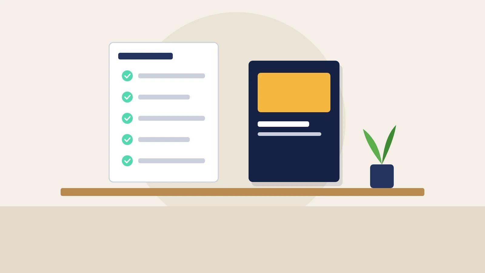 Illustration of a checklist and a growth guide on a desk for a wholesale supplier.