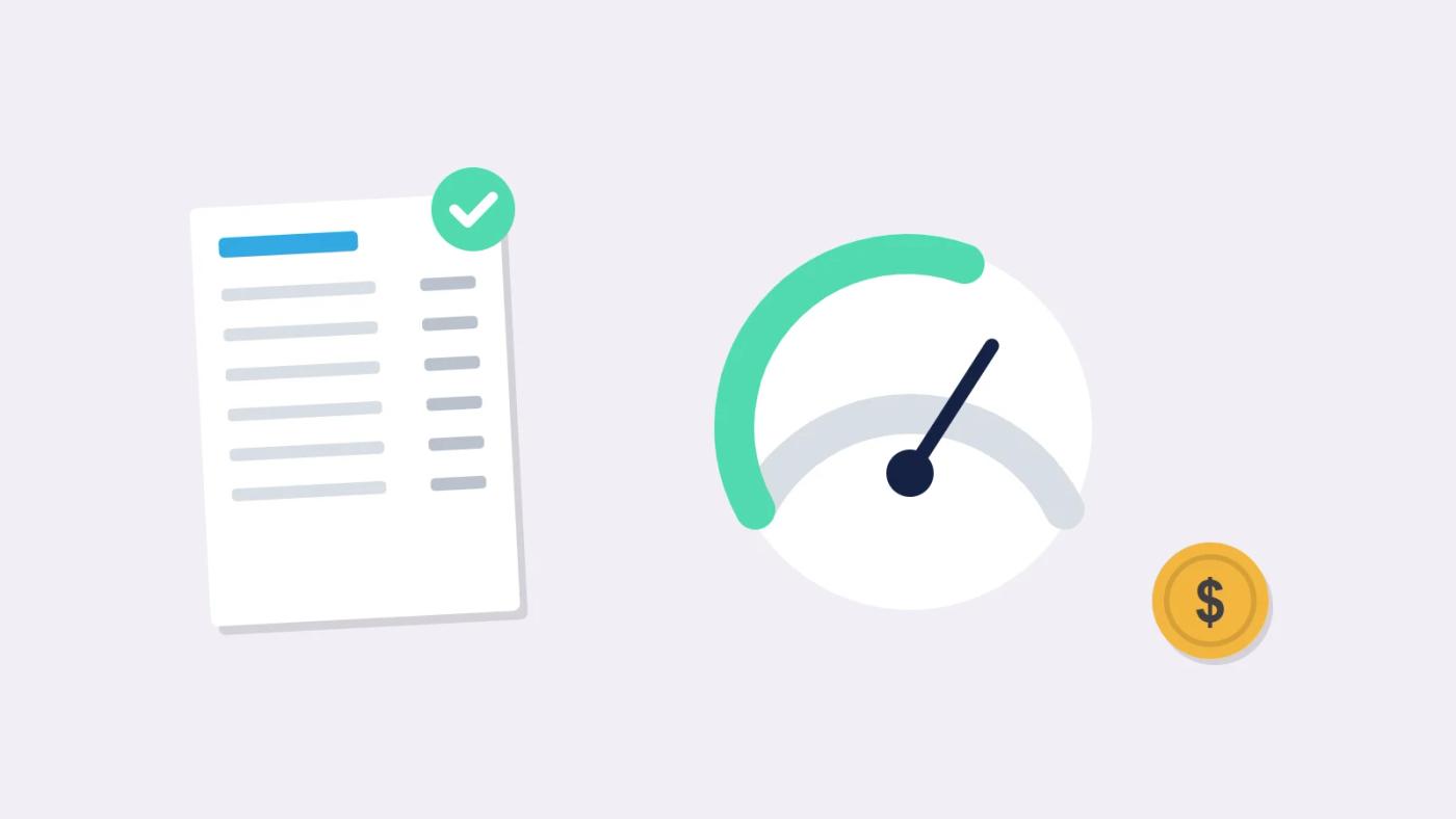 Illustration of restaurant purchase approvals: an approved purchase order beside a weekly spend limit gauge and a dollar coin