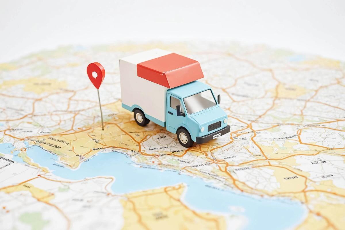 Delivery truck on a map.