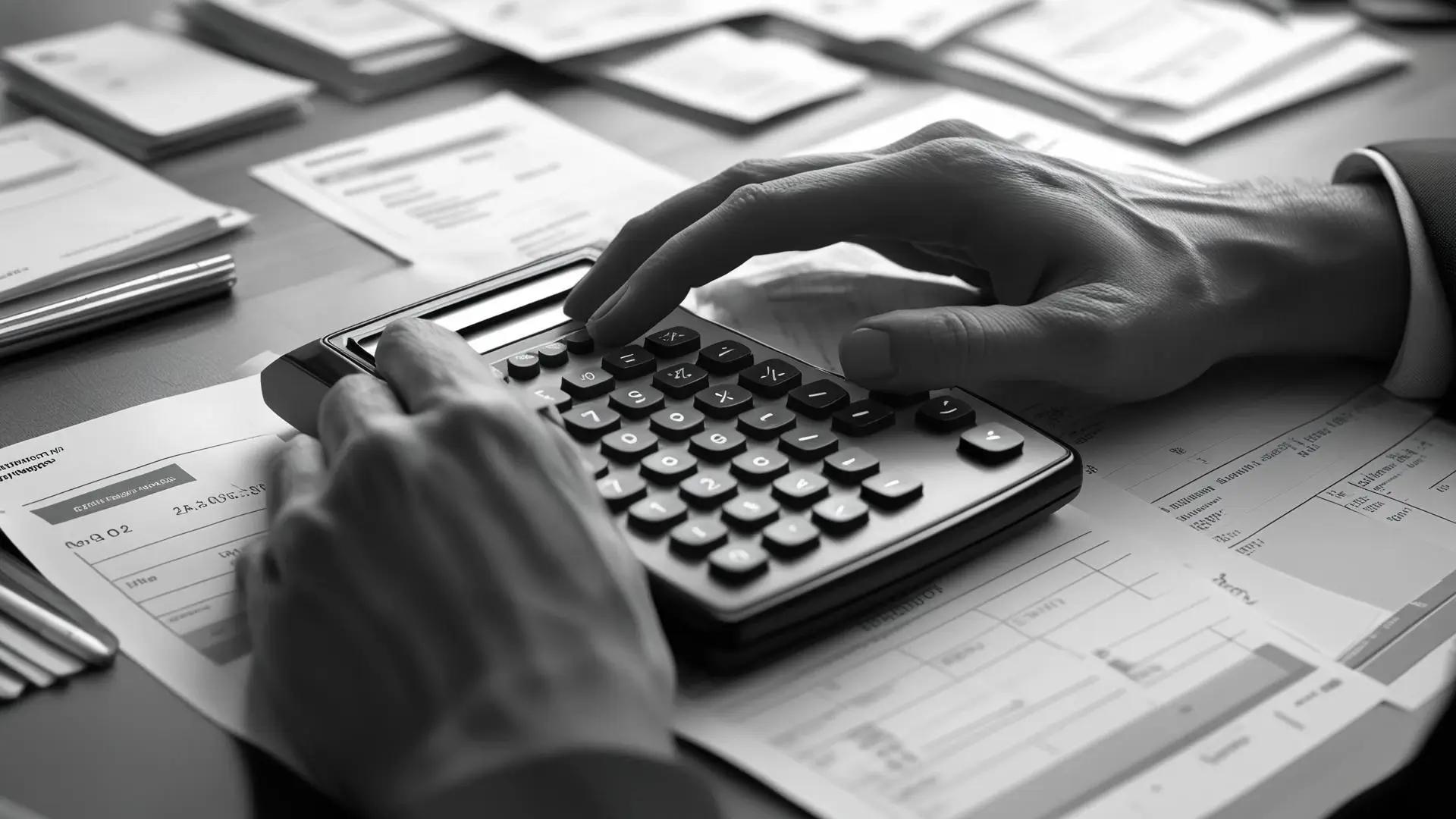 A hand pressing in a calculator.