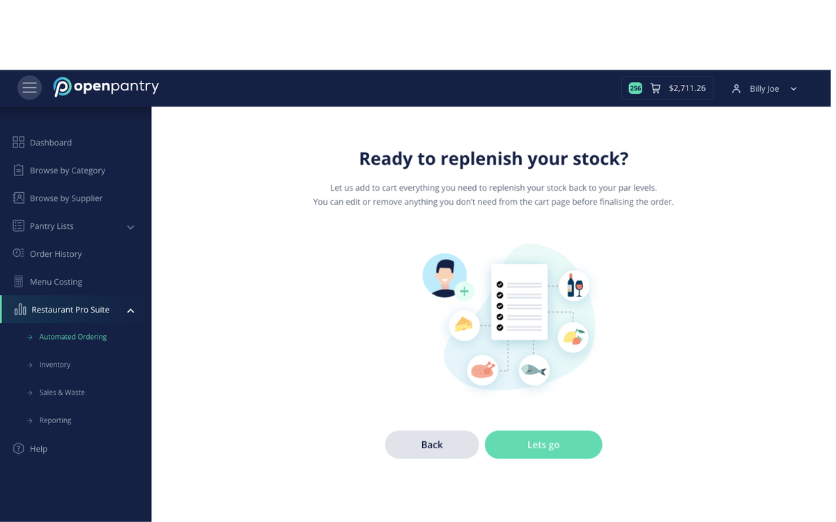 Screenshot of Open Pantry's Restaurant AI Manager featuring the automated ordering. 