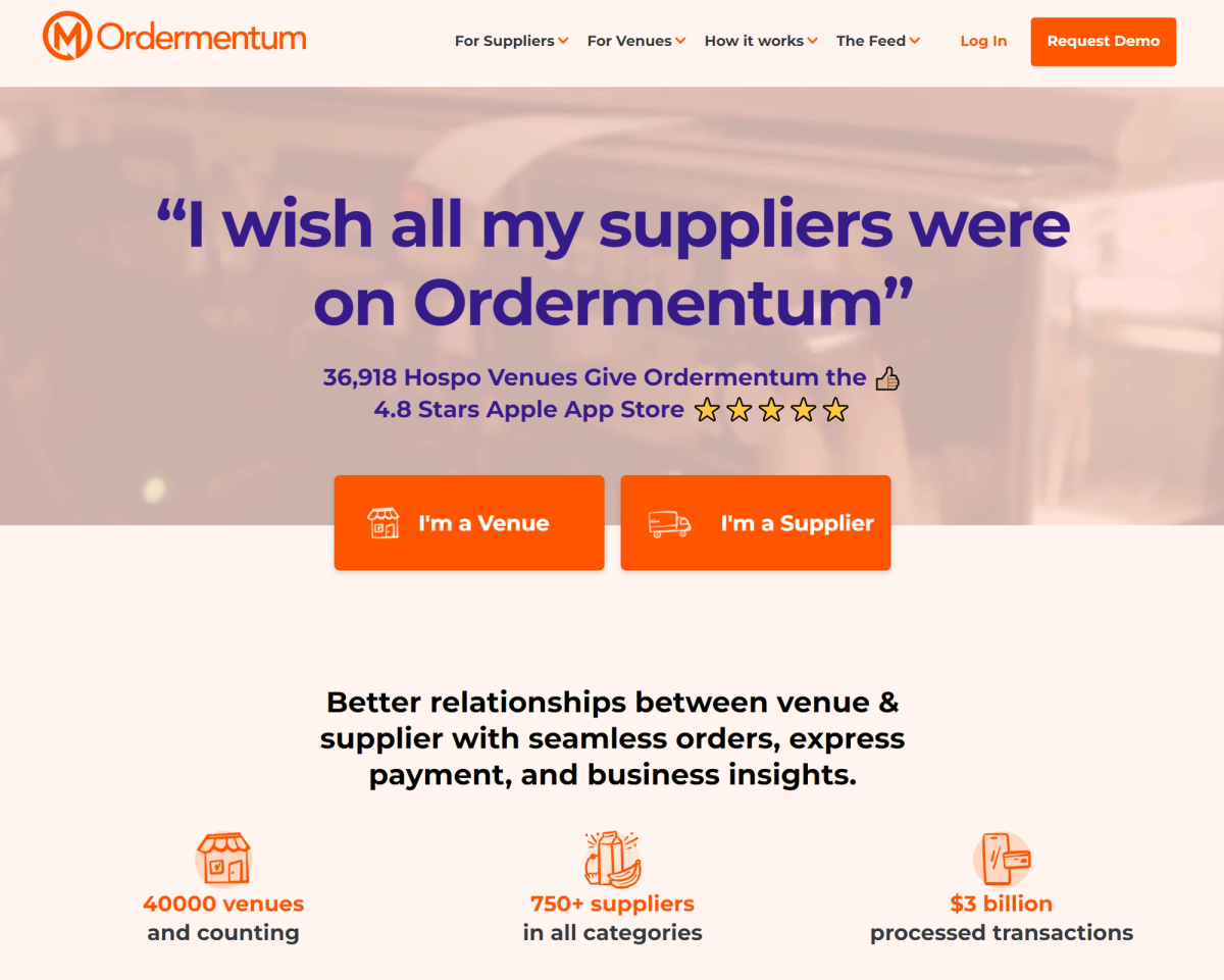 A screenshot of Ordermentum homepage.