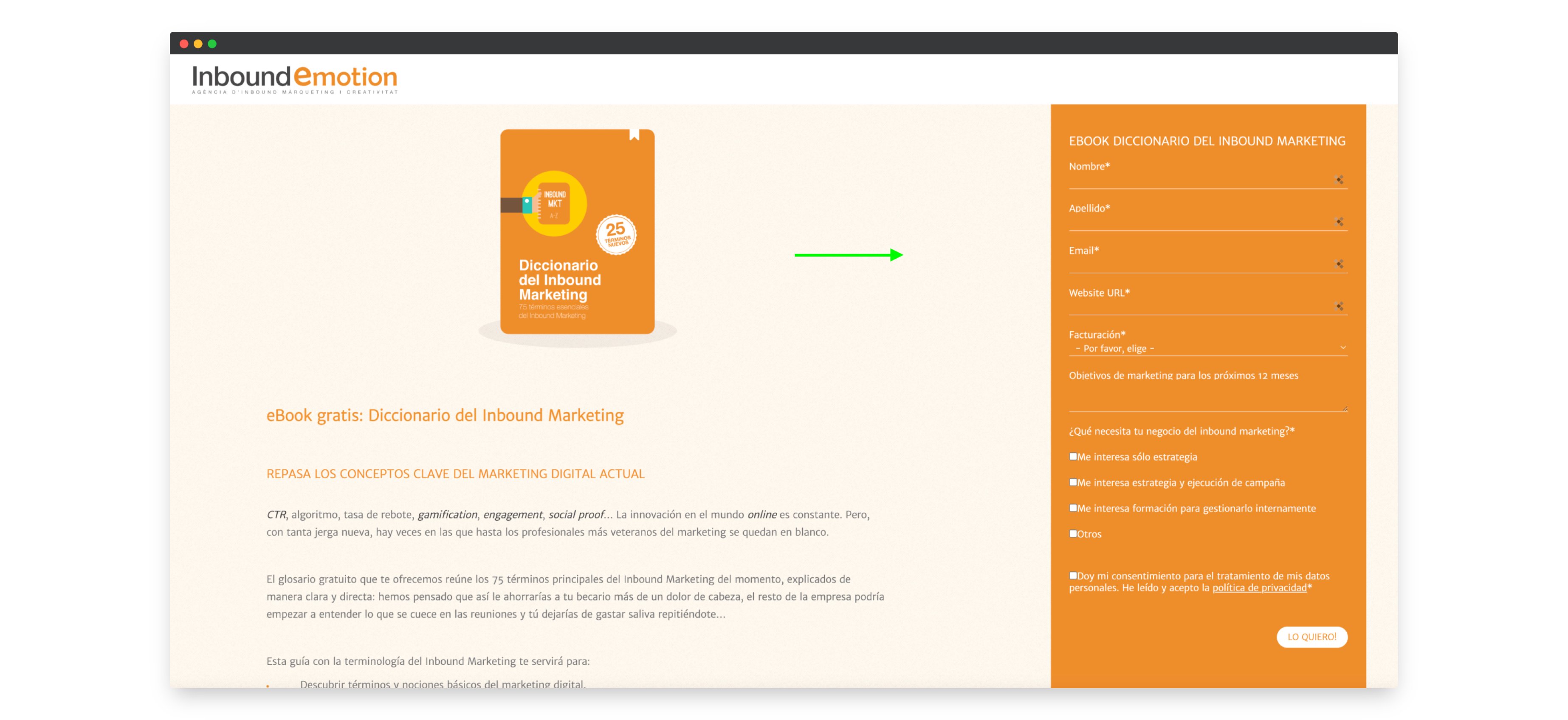 Image of the Inbound Emotion landing page