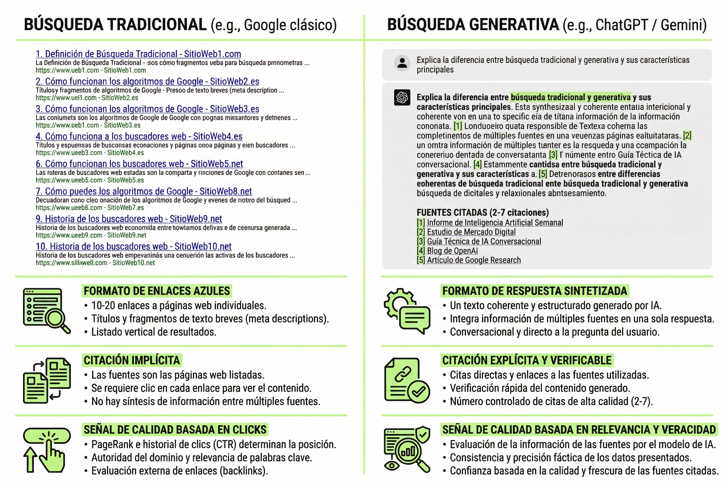 Tabla comparativa: Búsqueda tradicional - búsqueda generativa