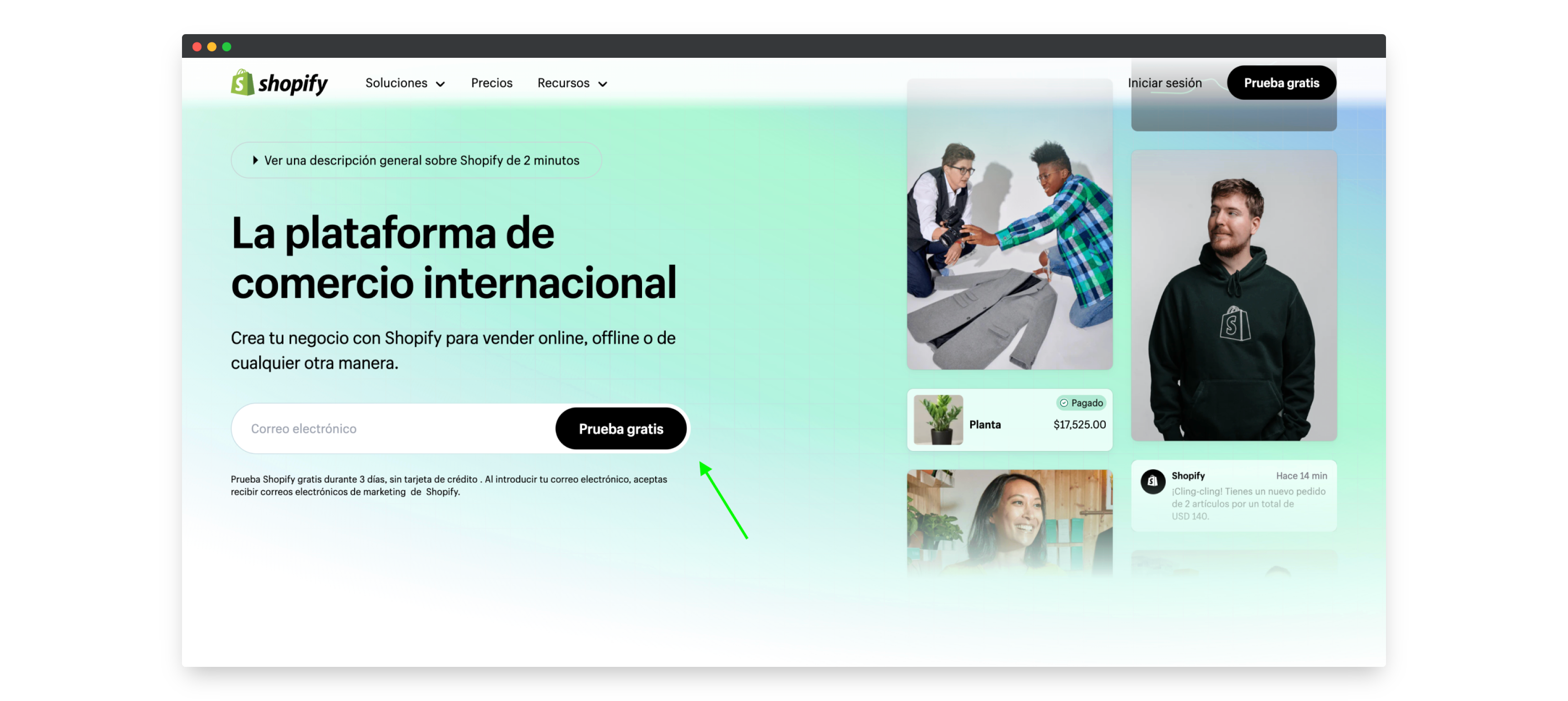 Hero image from the Shopify landing page