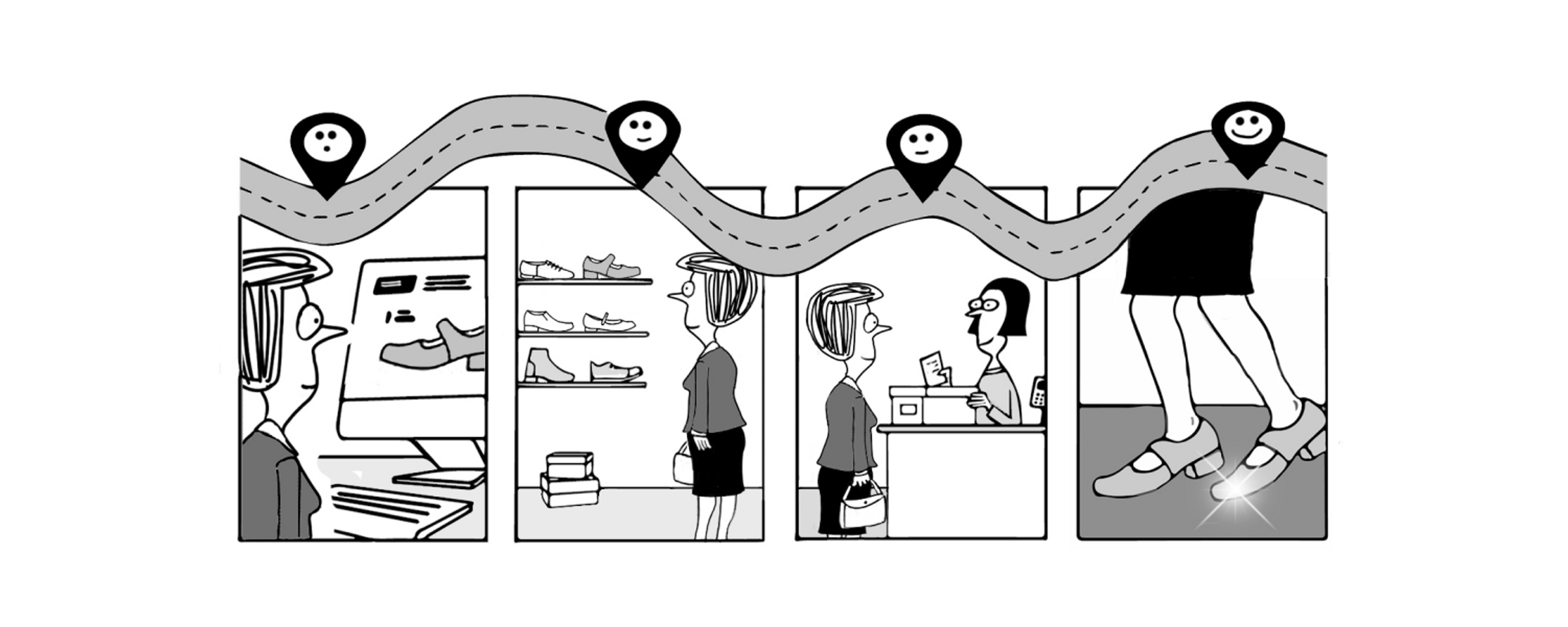 Cartoon of woman buying new shoes 
