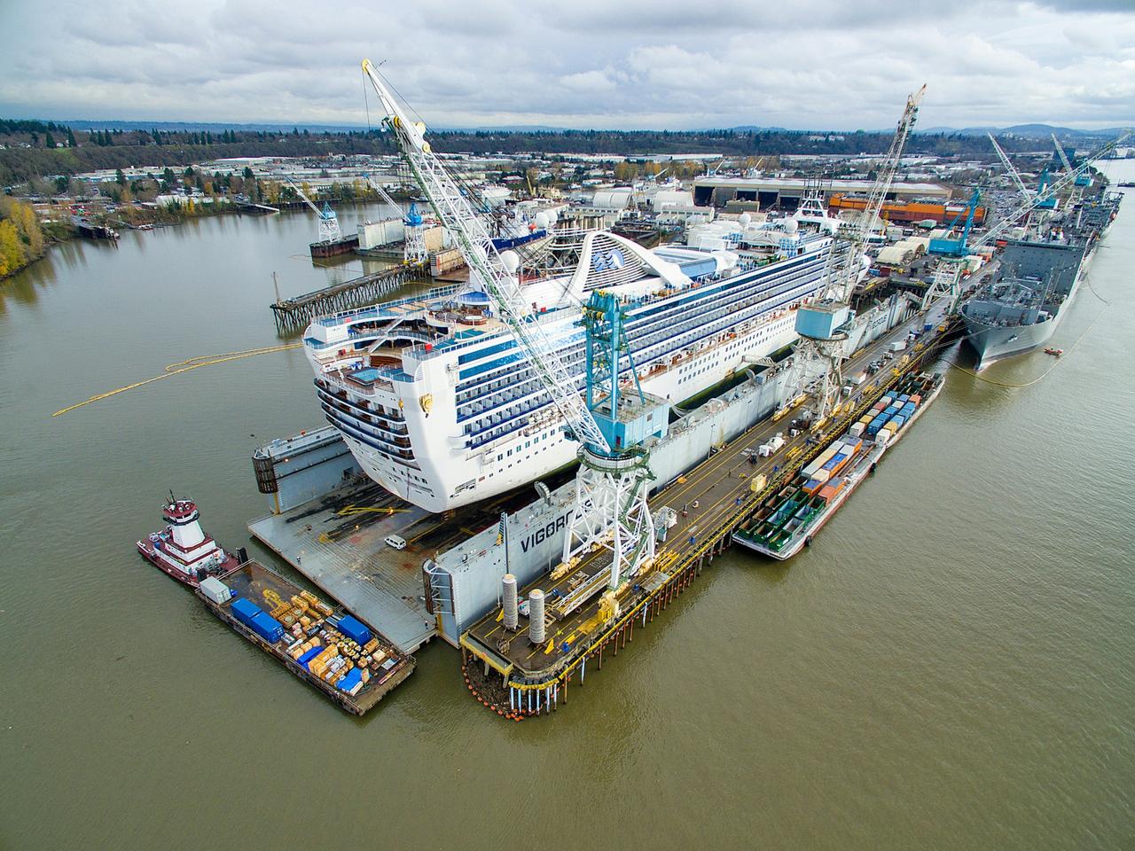 Grand Princess being worked on aerial