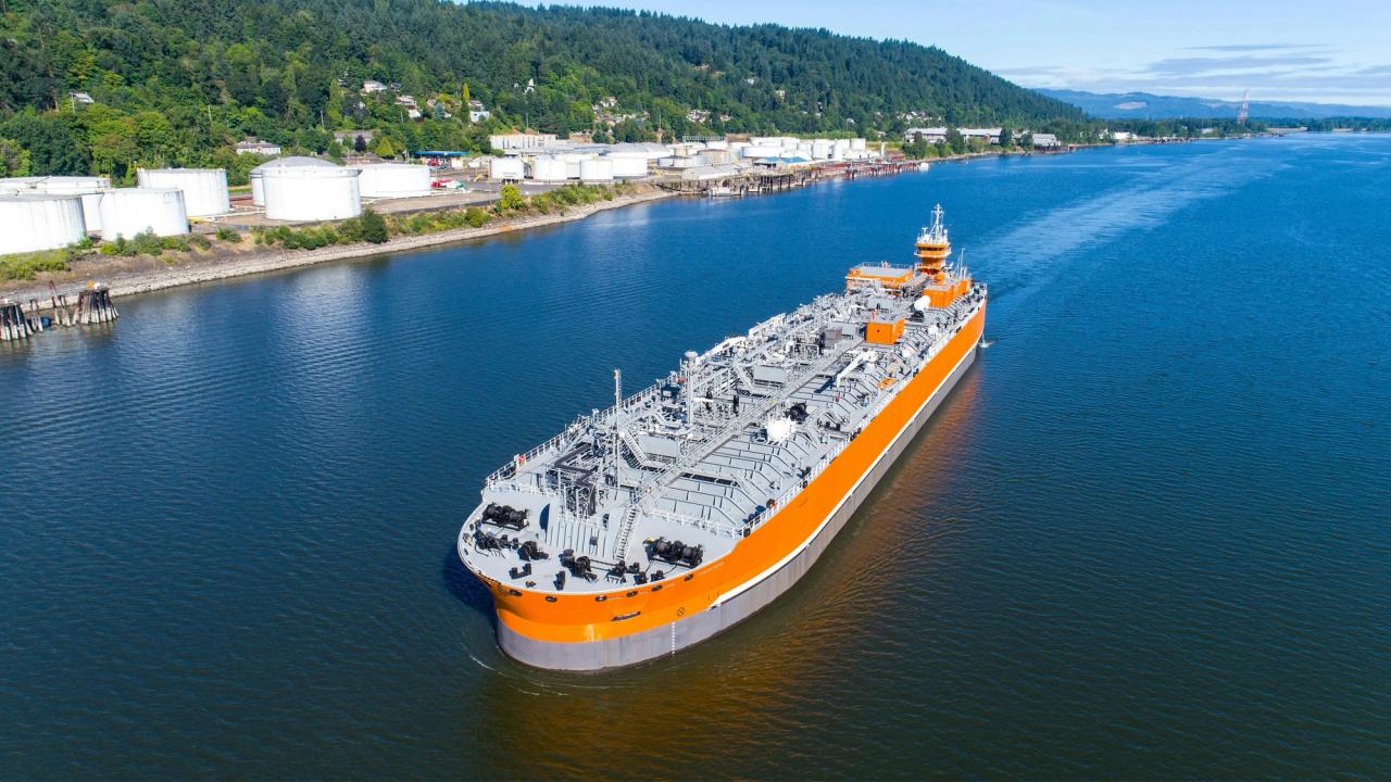 Refrigerated Liquefied Ammonia Barge aerial view
