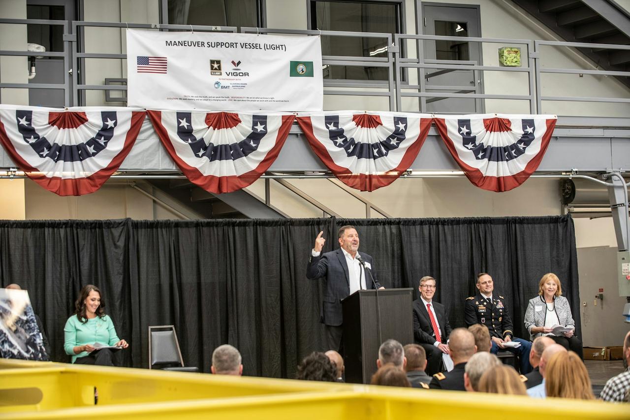 Vigor Lays Keel for the U.S. Army’s Next Generation Landing Craft, Maneuver Support Vessel (Light) at its new Aluminum Fabrication Facility in Vancouver, Wash.