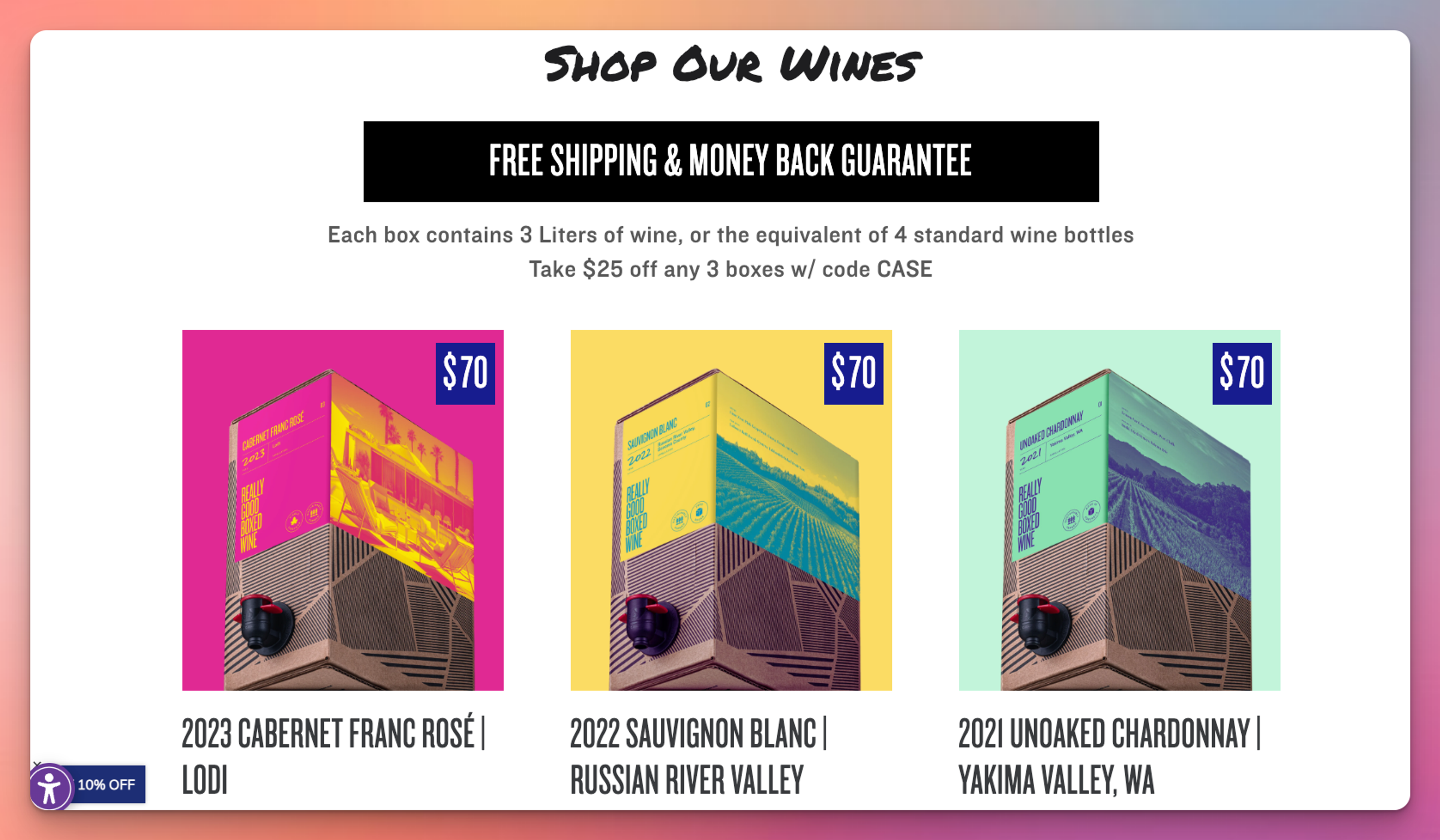 Really Good Boxed Wine Product Category Pages