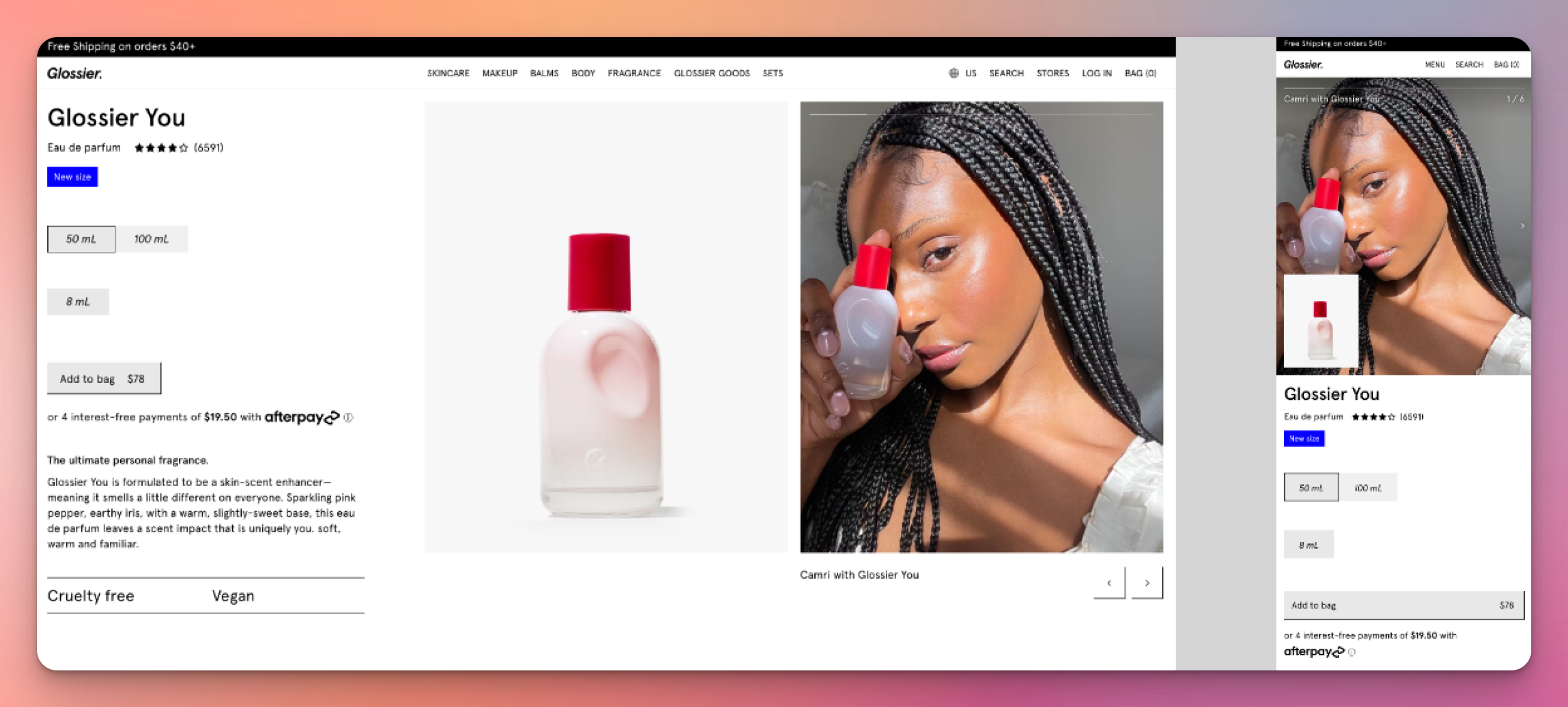 Glossier Ecommerce Landing Page Template Example