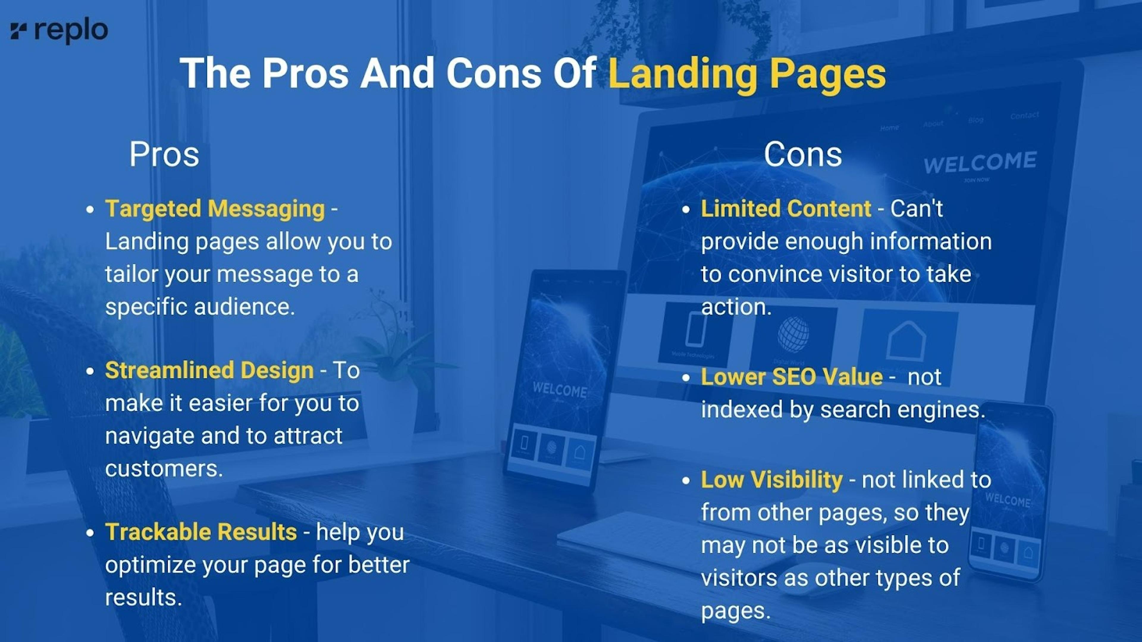 Pros and cons of landing Page