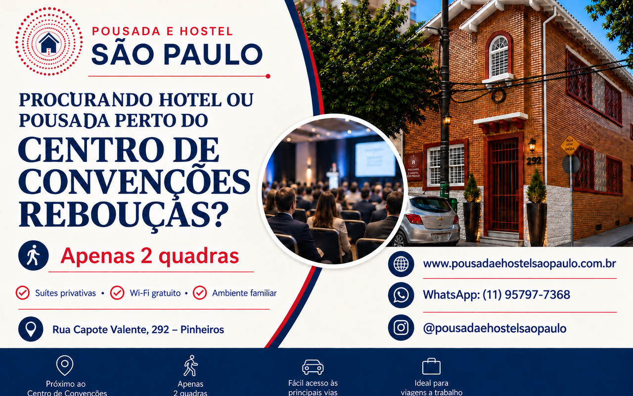 Procurando hotel ou pousada perto do Centro de Convenções Rebouças?
