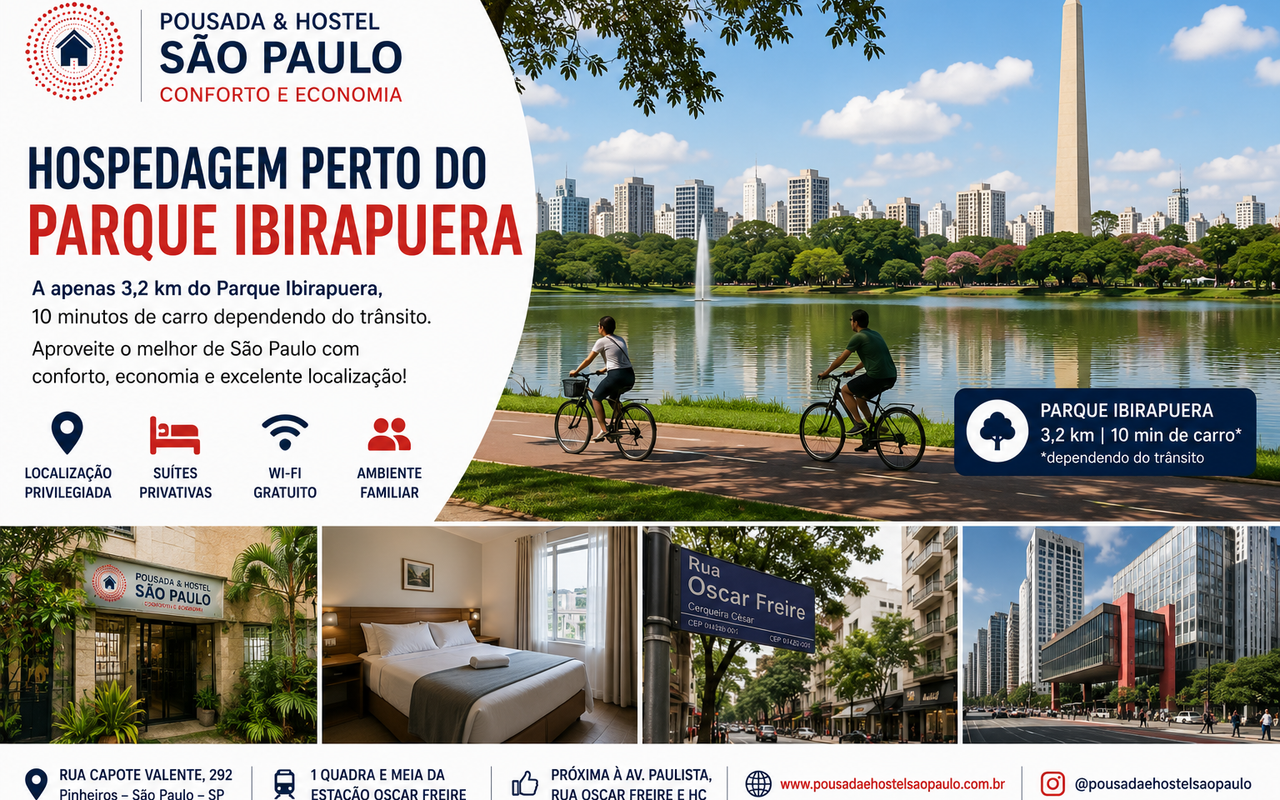 Hotel perto do Parque Ibirapuera | Hospedagem em Pinheiros | Pousada e Hostel São Paulo