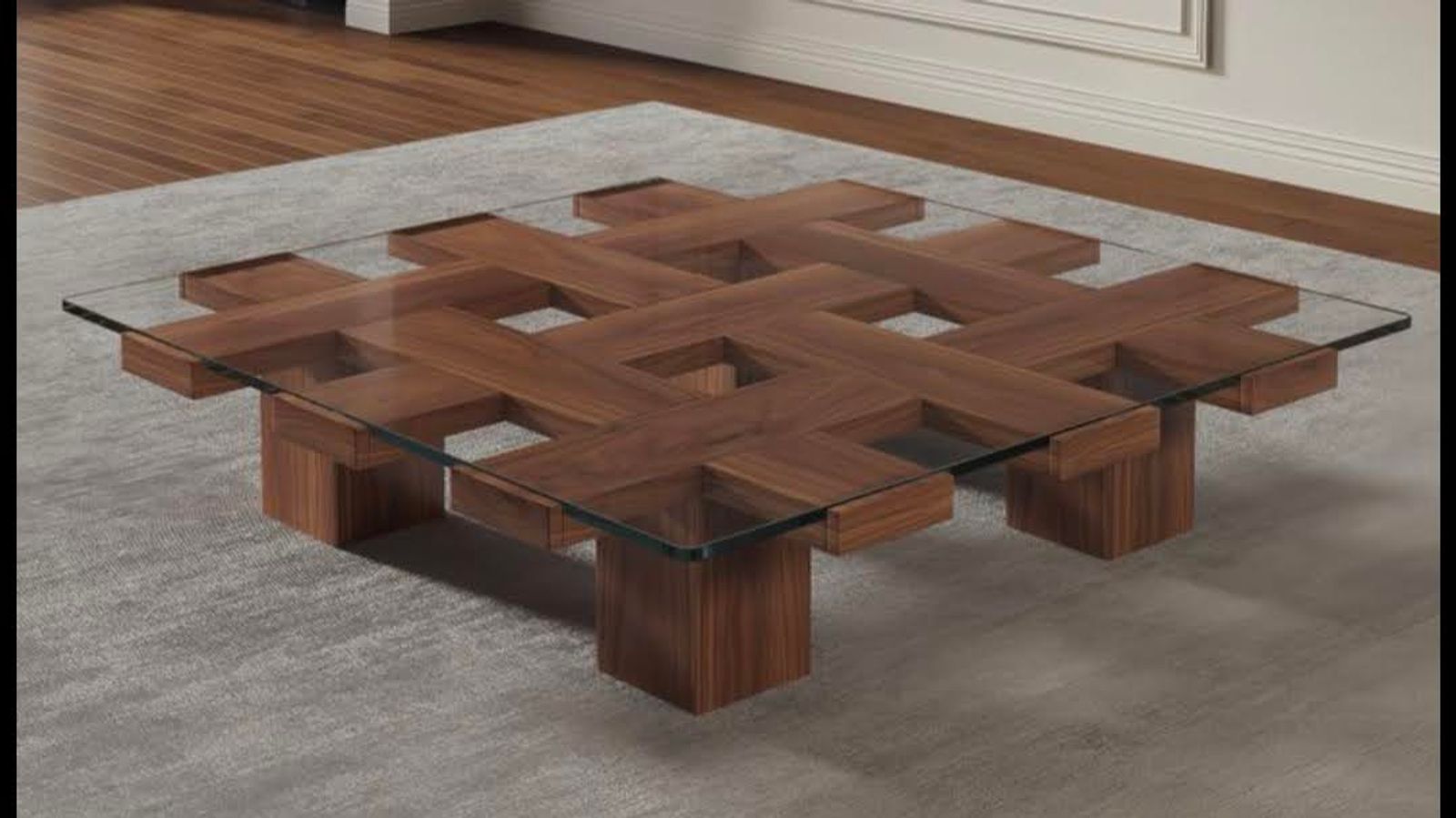 Long dining table with dark branching steel legs