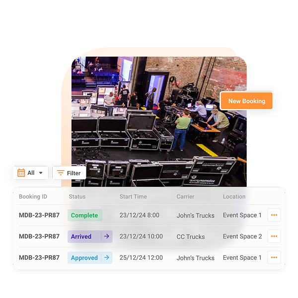 People in exhibition centres for event setup with Mobiledock's scheduling software