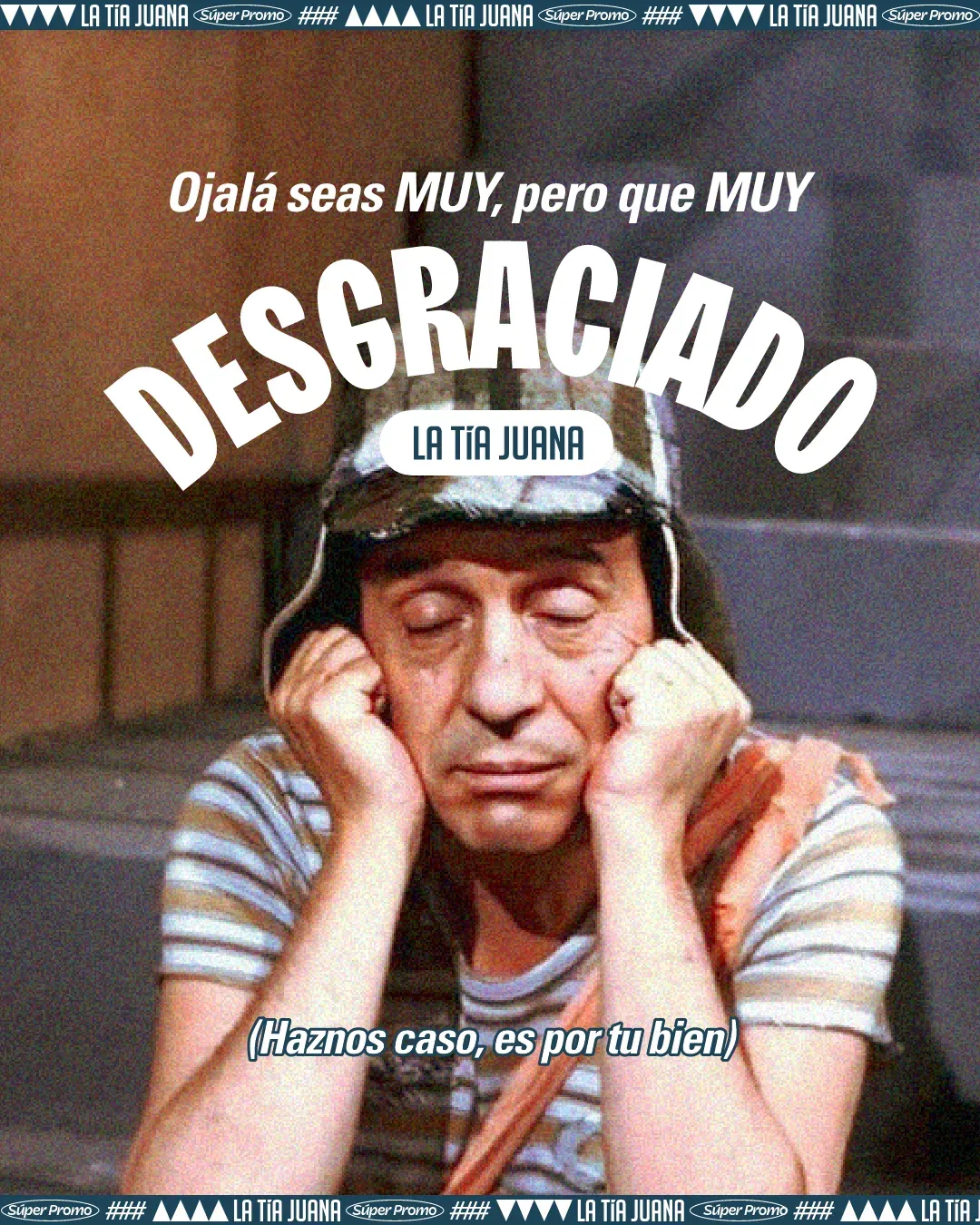 Hombre con casco apoyando la cara en las manos, con el rótulo “Ojalá seas muy, pero que muy desgraciado”