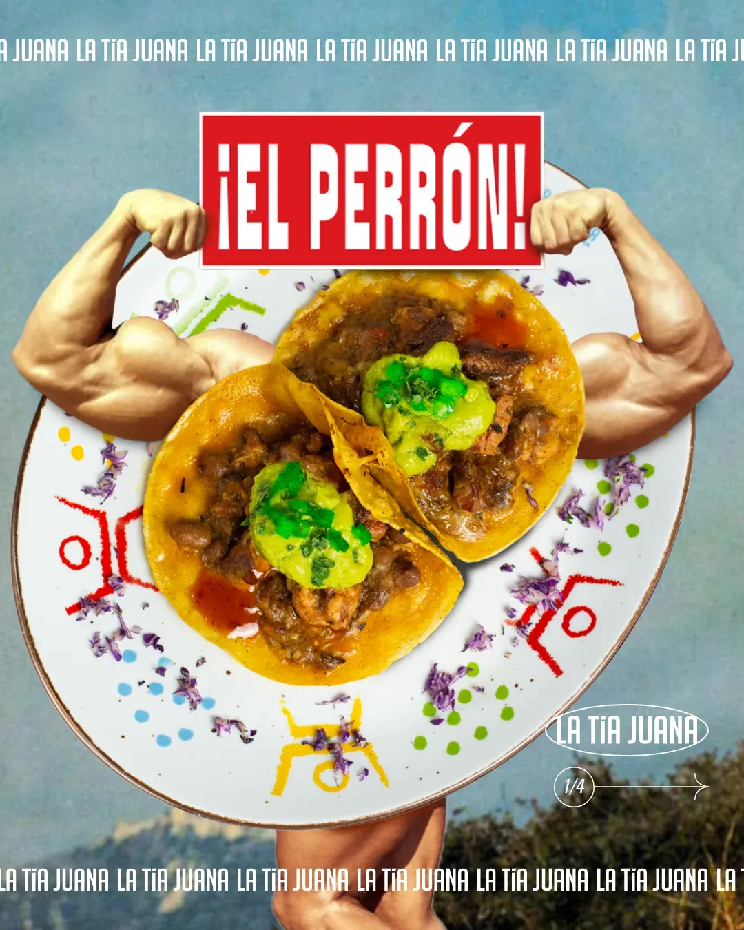 Pieza “¡El Perrón!”: un taco flanqueado por dos brazos musculados