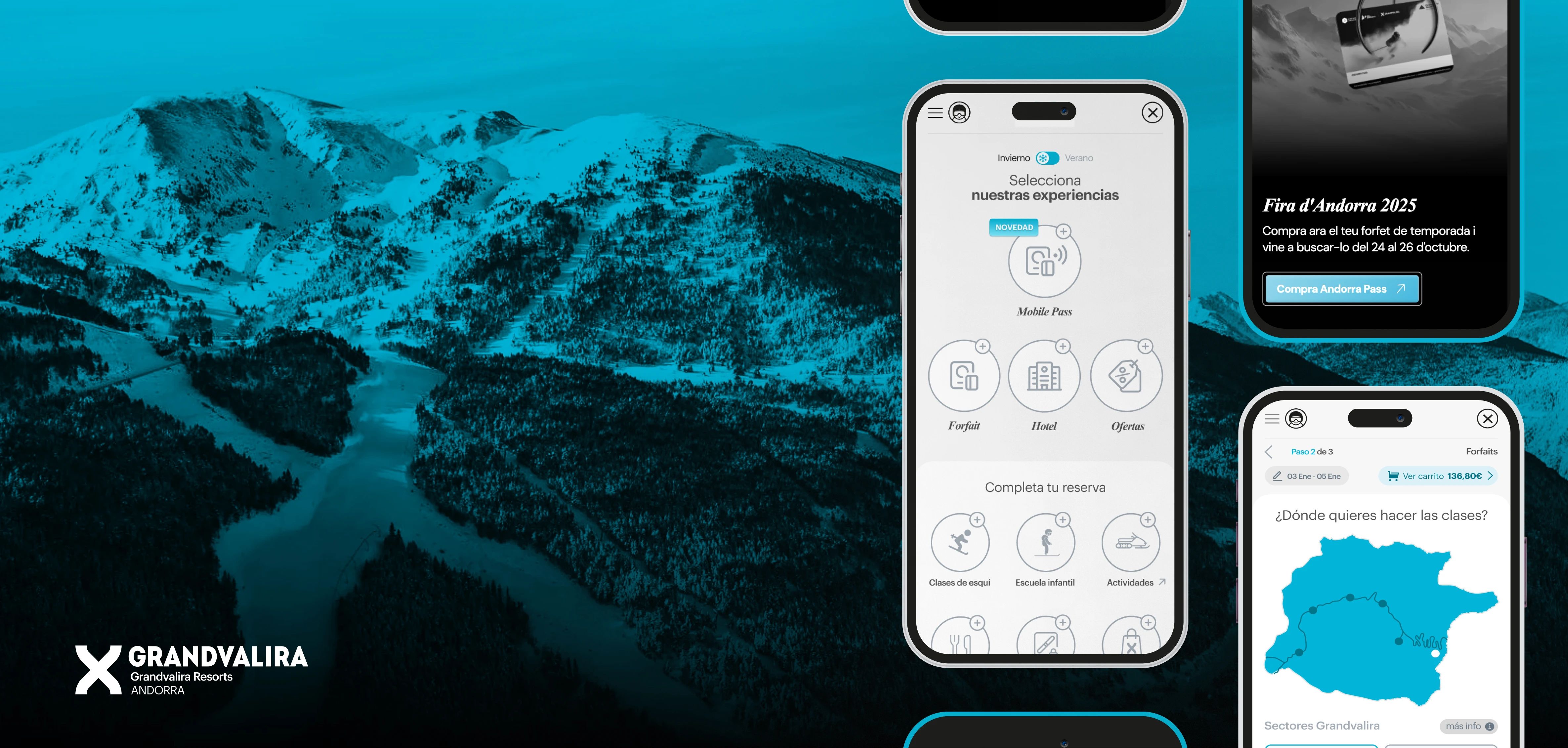 Mockup del disseny de la pàgina web, aplicat a diverses pantalles de mòbil