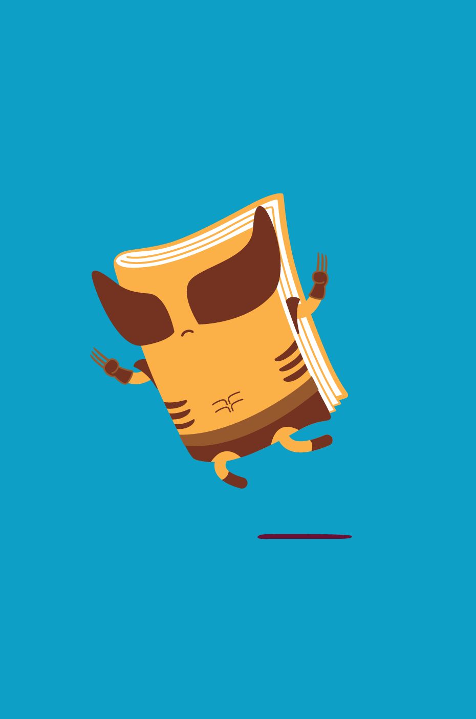 Un dels personatges protagonistes, sobre fons blau