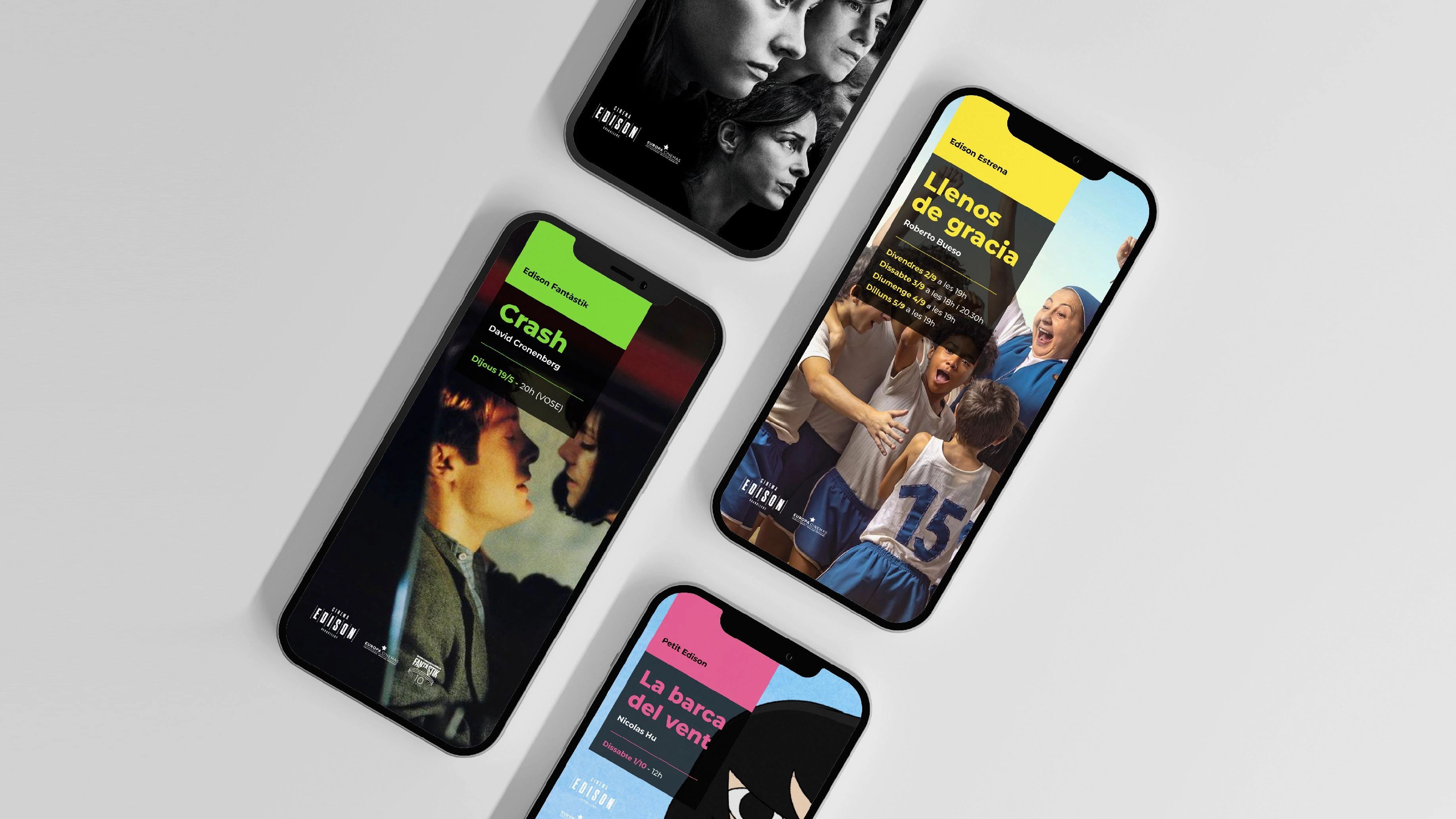 Creativitats per a xarxes socials del Cinema Edison, aplicades a mockups