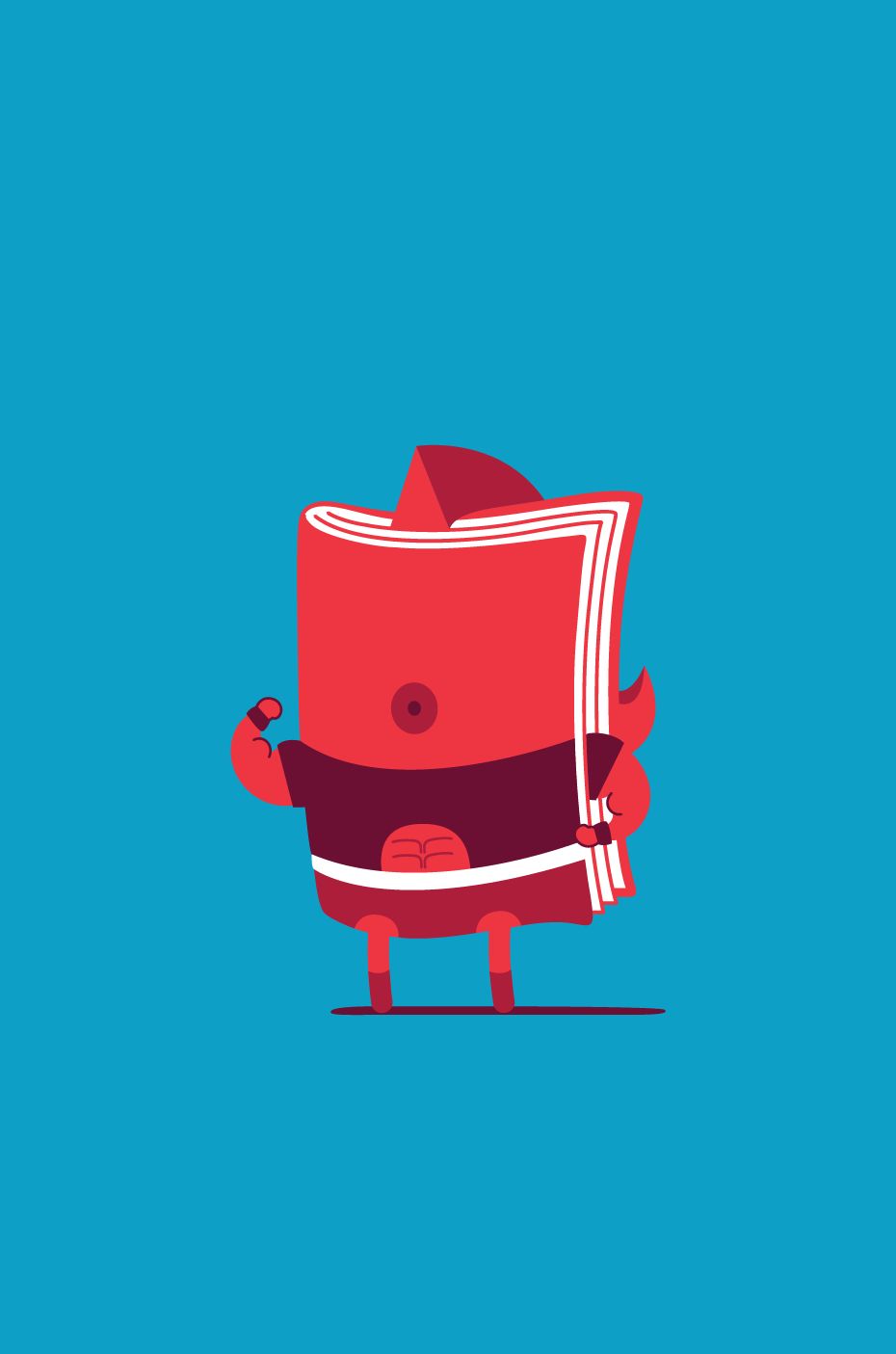 Personatge de la campanya, sobre fons blau – versió 2