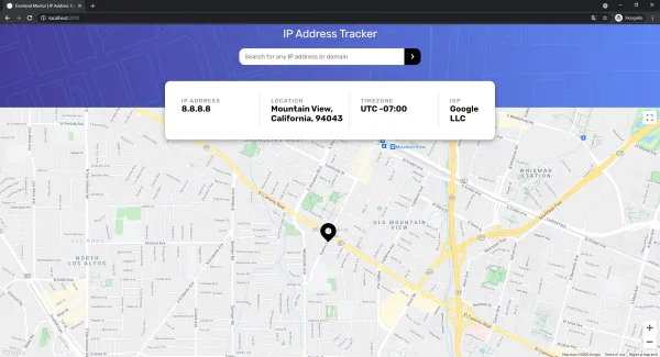 Projeto entitulado Frontend Mentor - IP address tracker apresentando Esta é uma solução para o desafio do rastreador de endereço IP do Frontend Mentor.