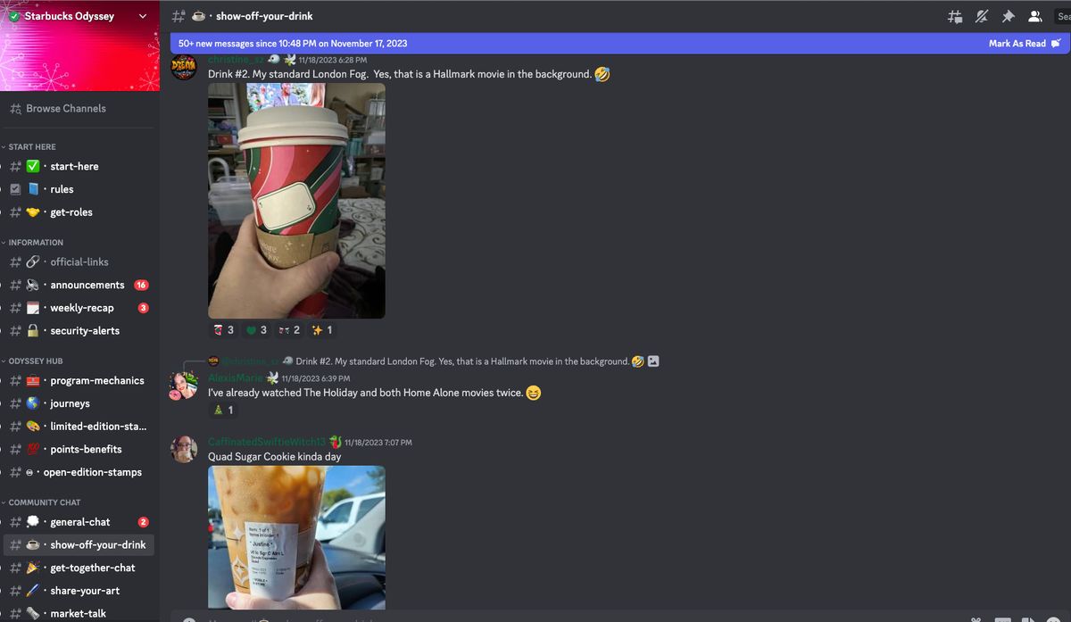 Screengrab of a Discord community for Starbucks drinkers.