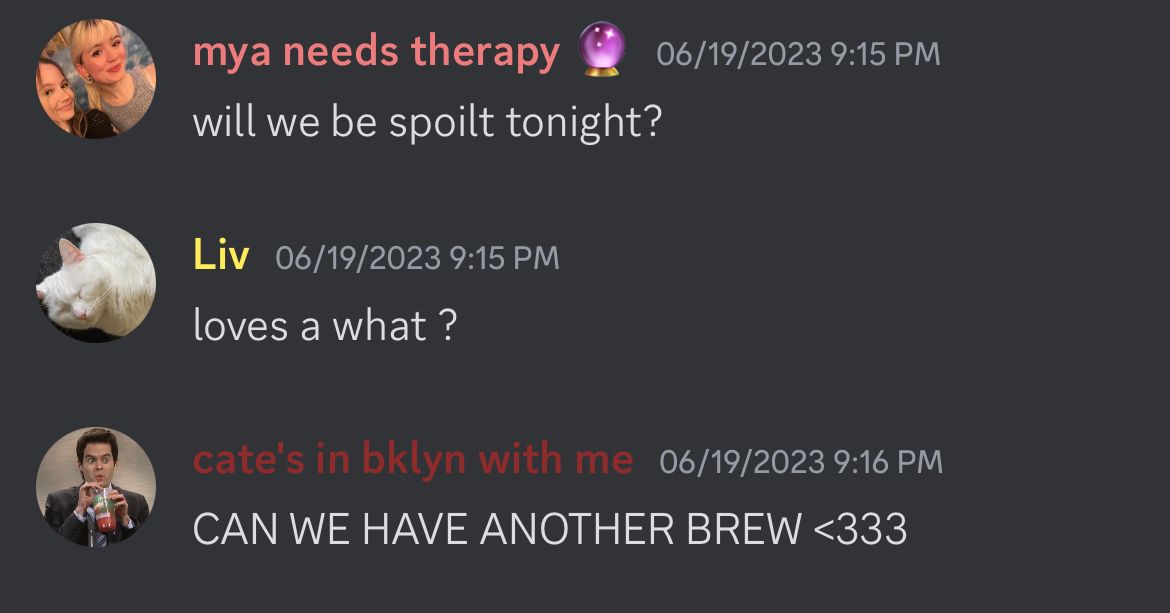 Screengrab of a Discord chat in which fans ask "Will we be spoilt tonight?"