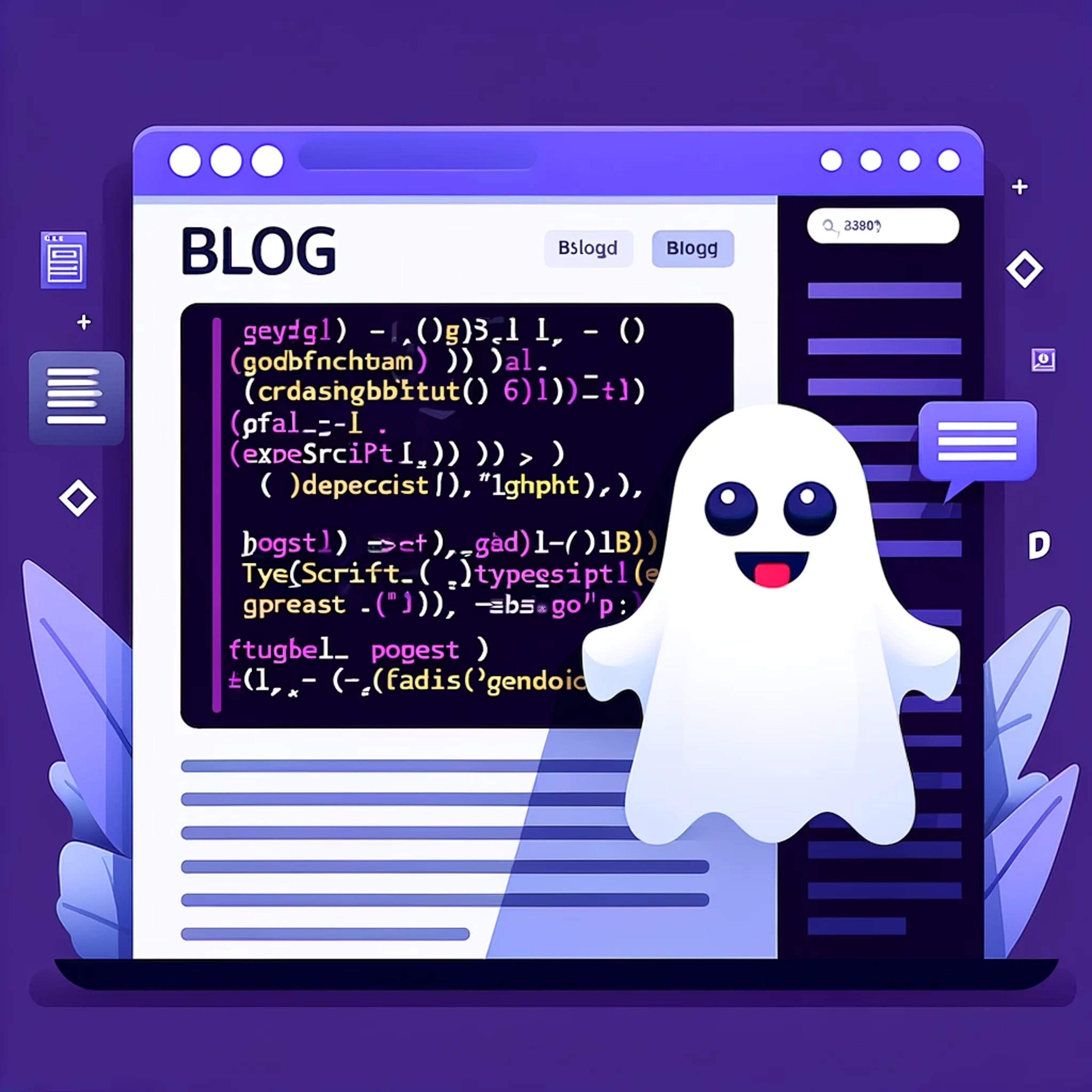 Blog thumbnail with a modern and engaging look, where the main visual is code blocks containing TypeScript code snippets