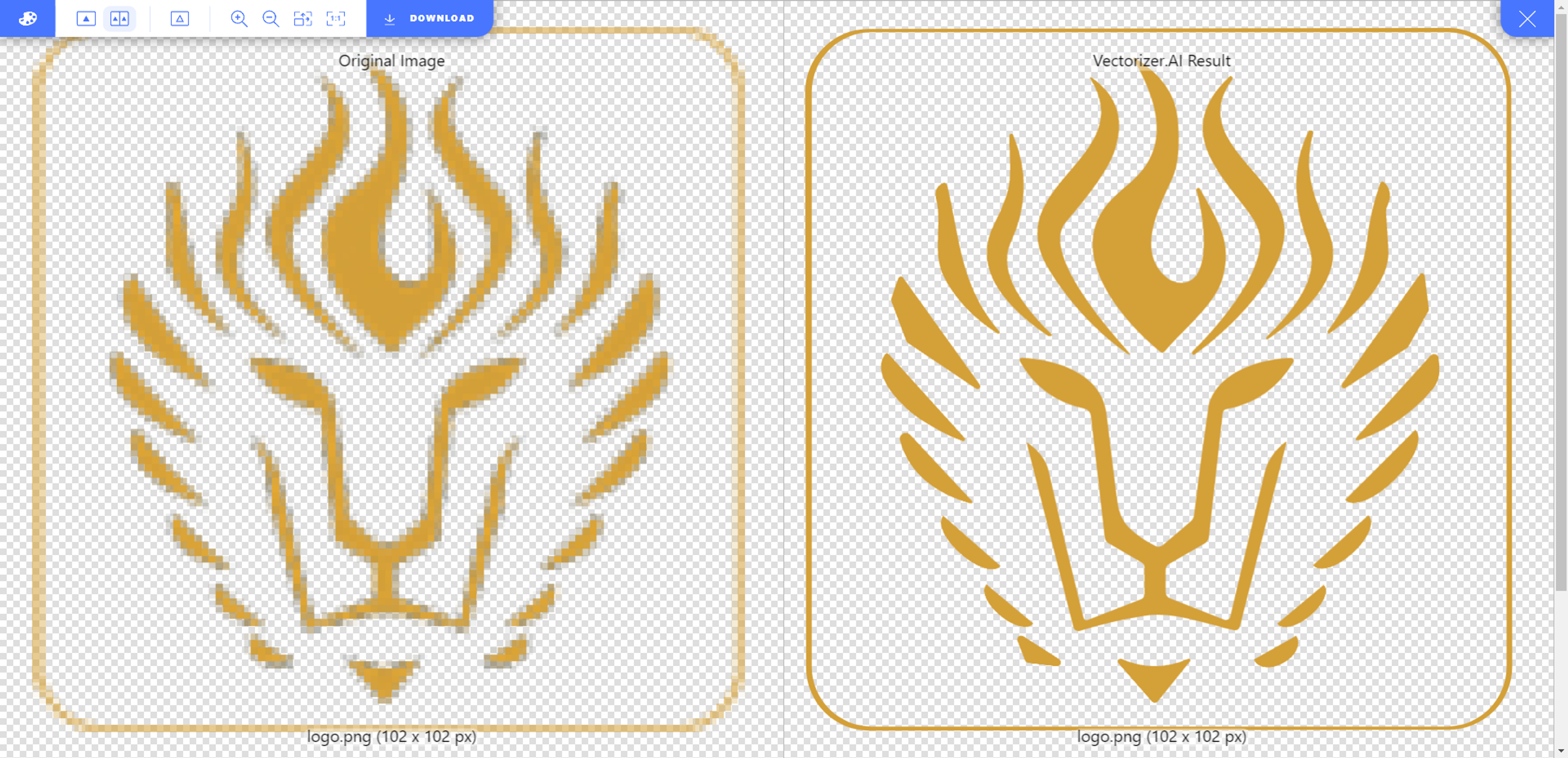 Side by side comparison of bitmap and SVG logo