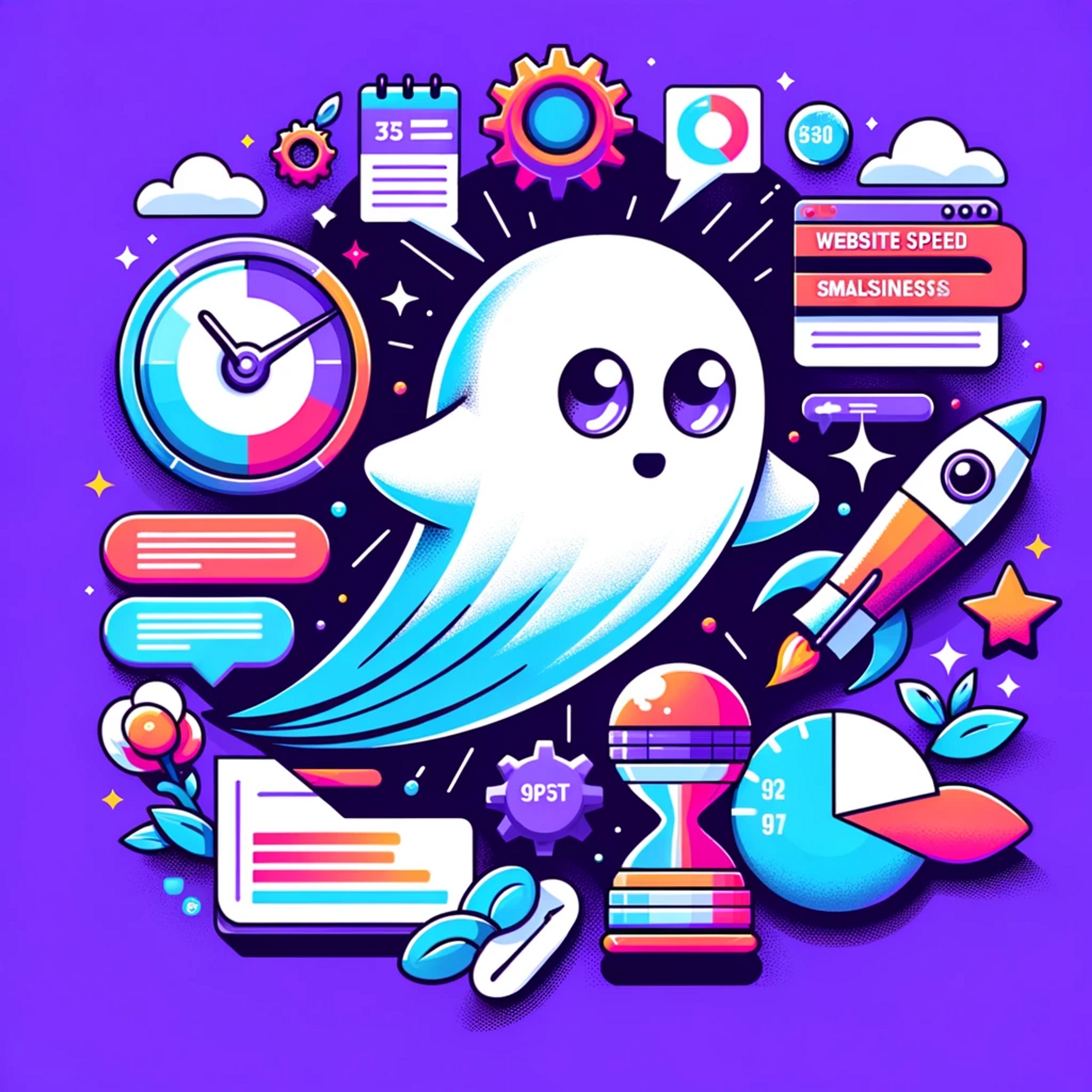 Blog thumbnail with a playful ghost cartoon character showing off why SME's need a fast site