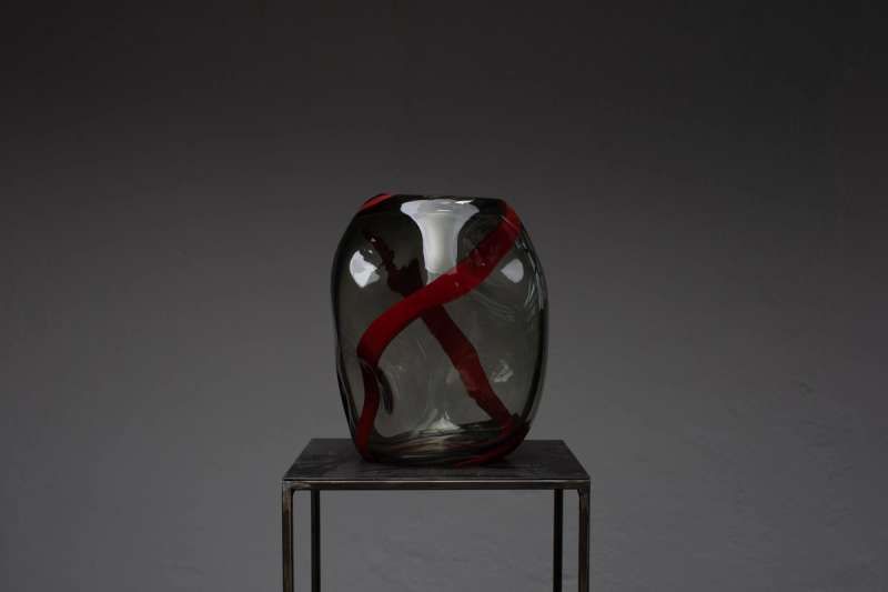 Anthracite & Dark Red Murano Glass Vase S