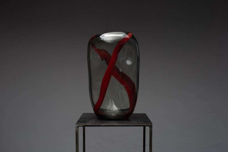 Anthracite & Dark Red Murano Glass Vase L