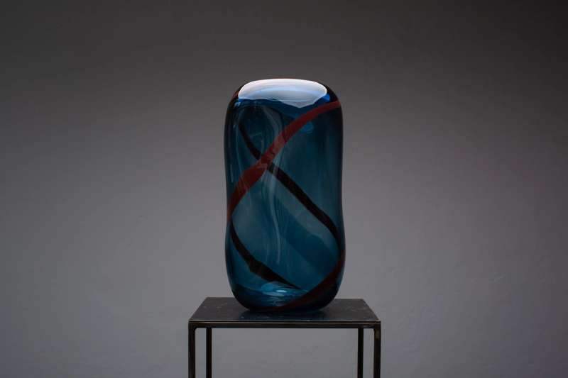 Avio & Dark Red Murano Glass Vase L