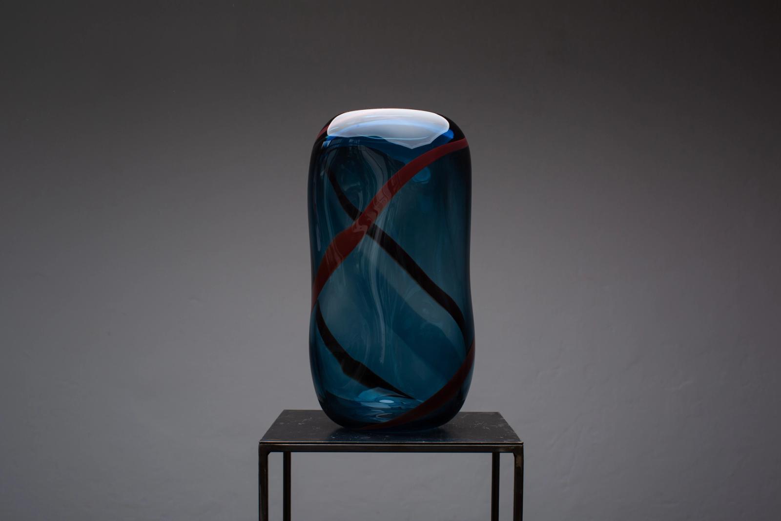 Avio & Dark Red Murano Glass Vase L