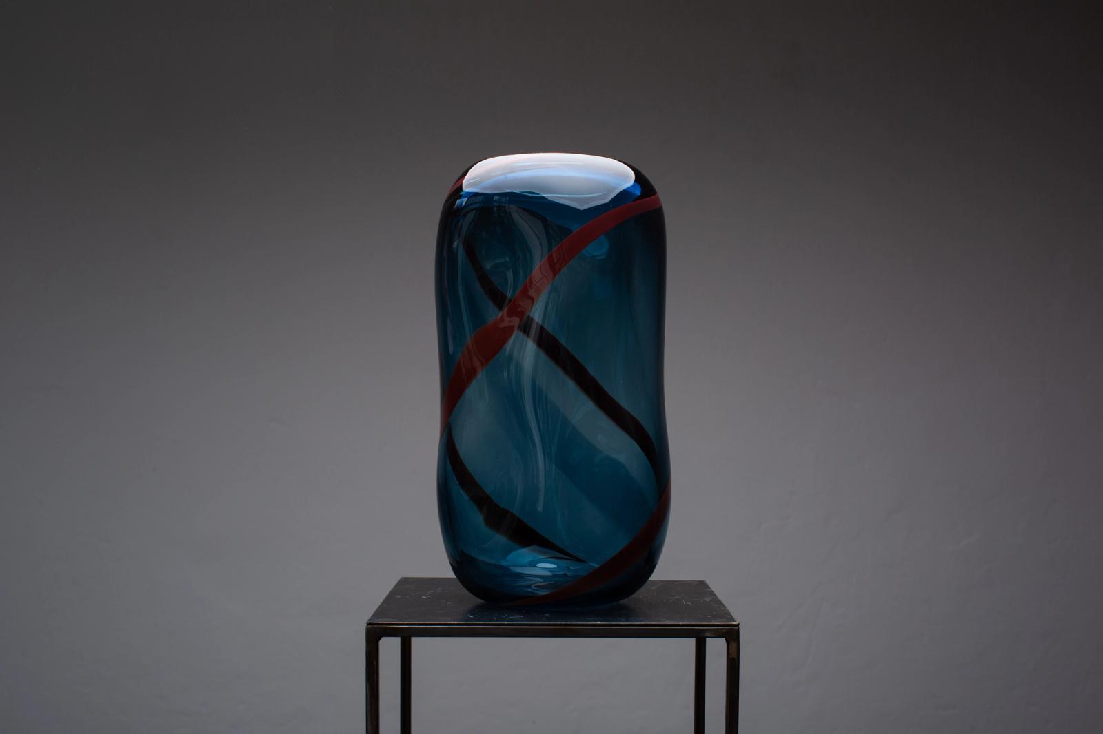 Avio & Dark Red Murano Glass Vase L