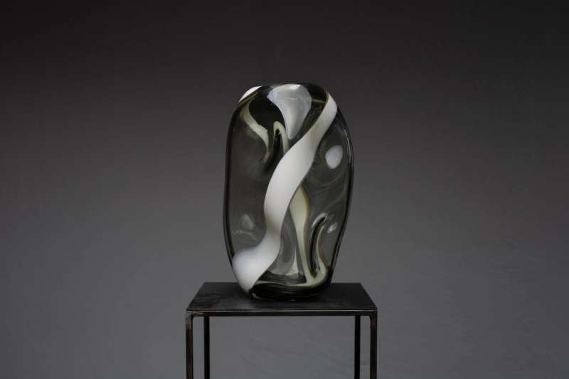 Anthracite & white Murano Glass Vase L