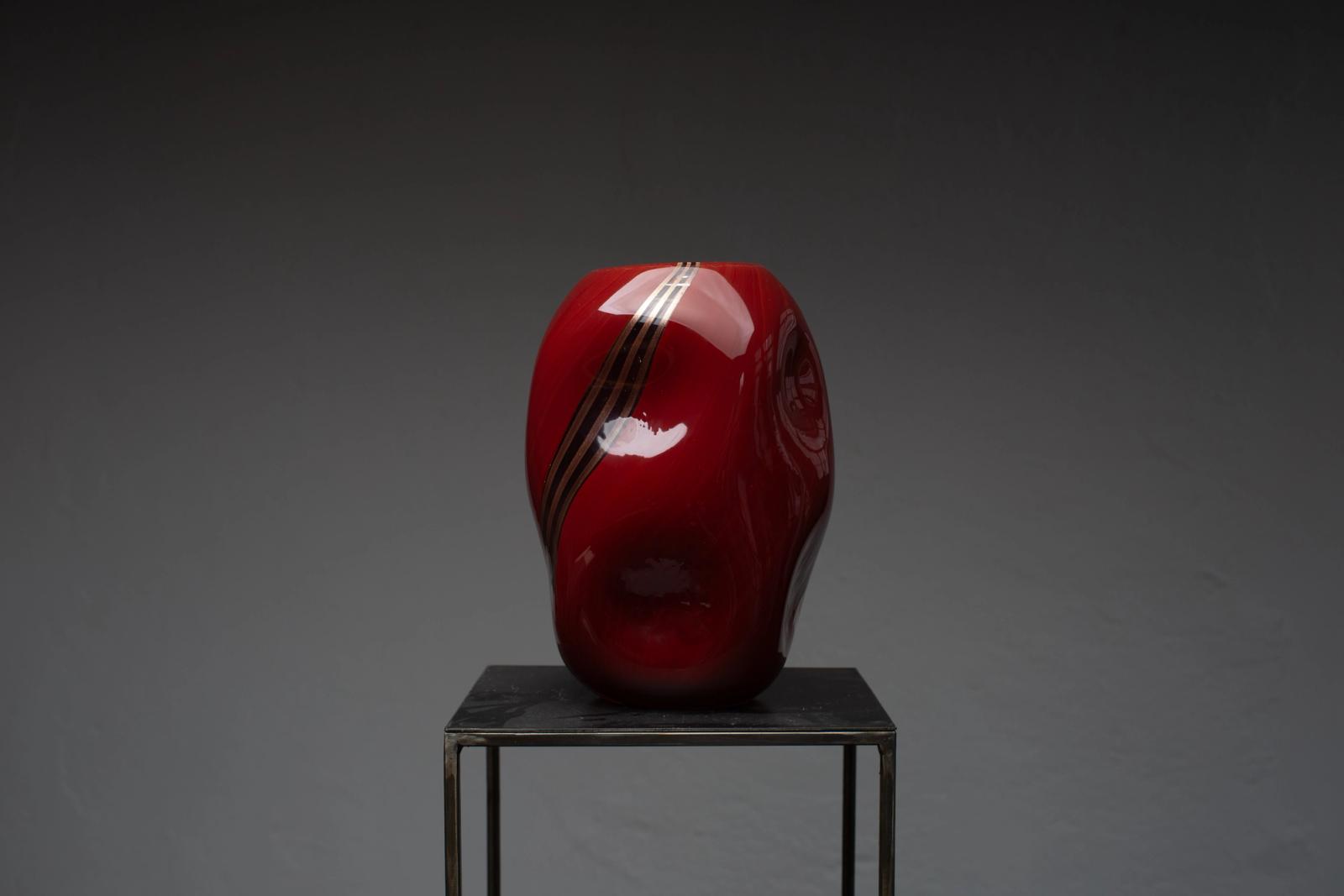 Dark Red & Gold Murano Glass Vase S