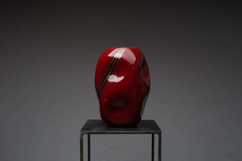 Dark Red & Gold Murano Glass Vase S