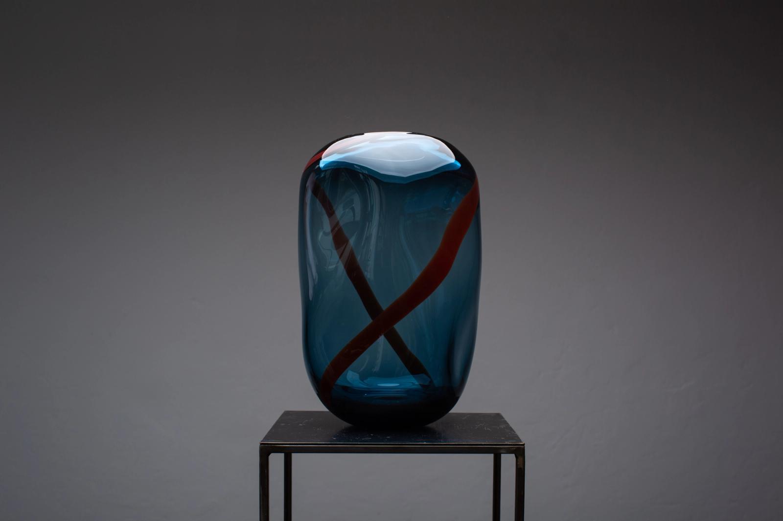 Avio & Dark Red Murano Glass Vase M