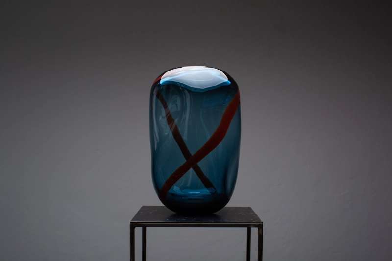 Avio & Dark Red Murano Glass Vase M