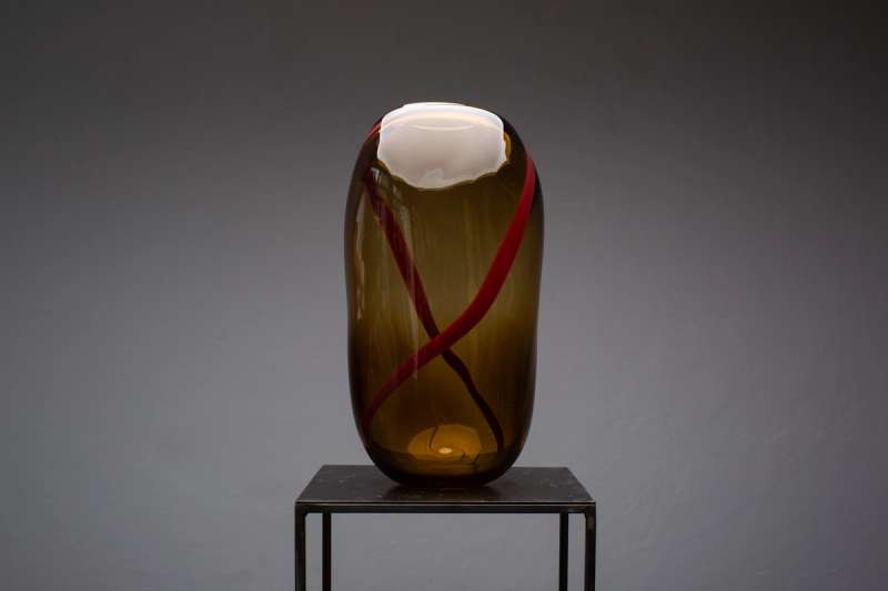 Tabacco & Dark Red Murano Glass Vase L