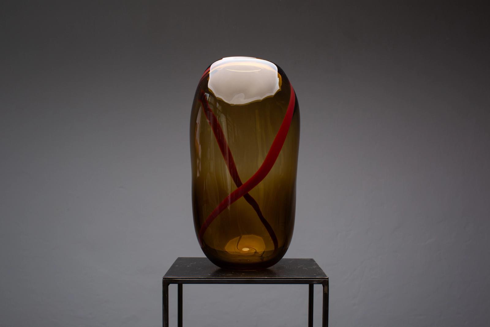 Tabacco & Dark Red Murano Glass Vase L