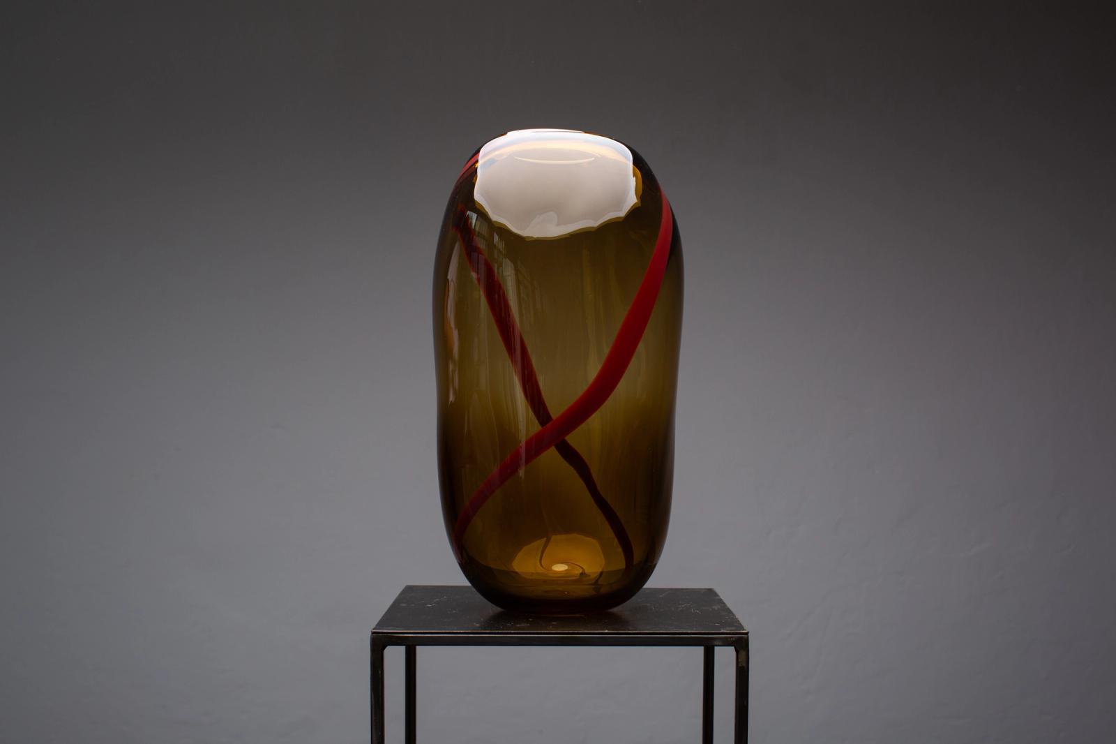 Tabacco & Dark Red Murano Glass Vase L